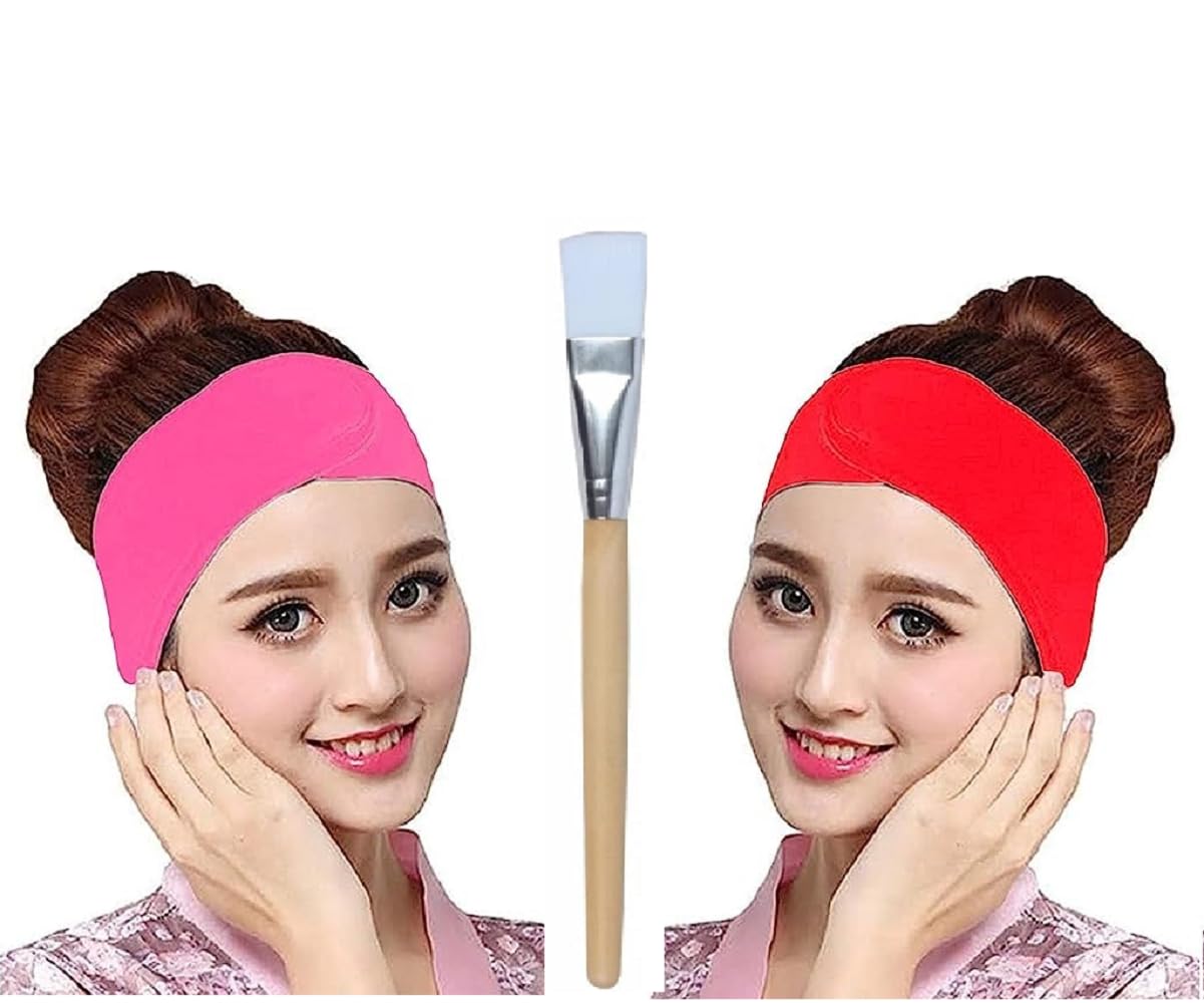 ZAUKY 2PC Soft Spa Headbands for Facial Care, Makeup & Skincare - Includes 1PC Bleach Brush (Combo Pack) - Perfect for Salon, Spa & Home Beauty Routines