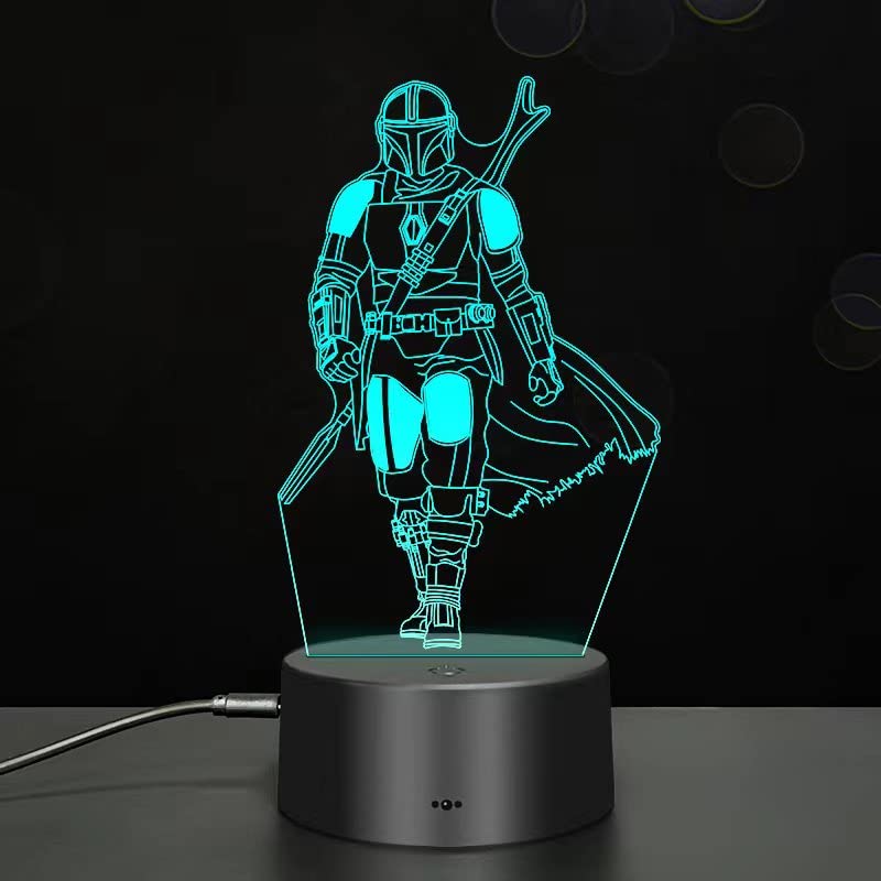 Xdorra Warrior 3D Optical Illusion LED Night Light - 7 Color Changing Table Lamp with USB Cable - Perfect Gift for Men, Boys, Star Wars Fans - Bedroom, Office, Gaming Room Decor
