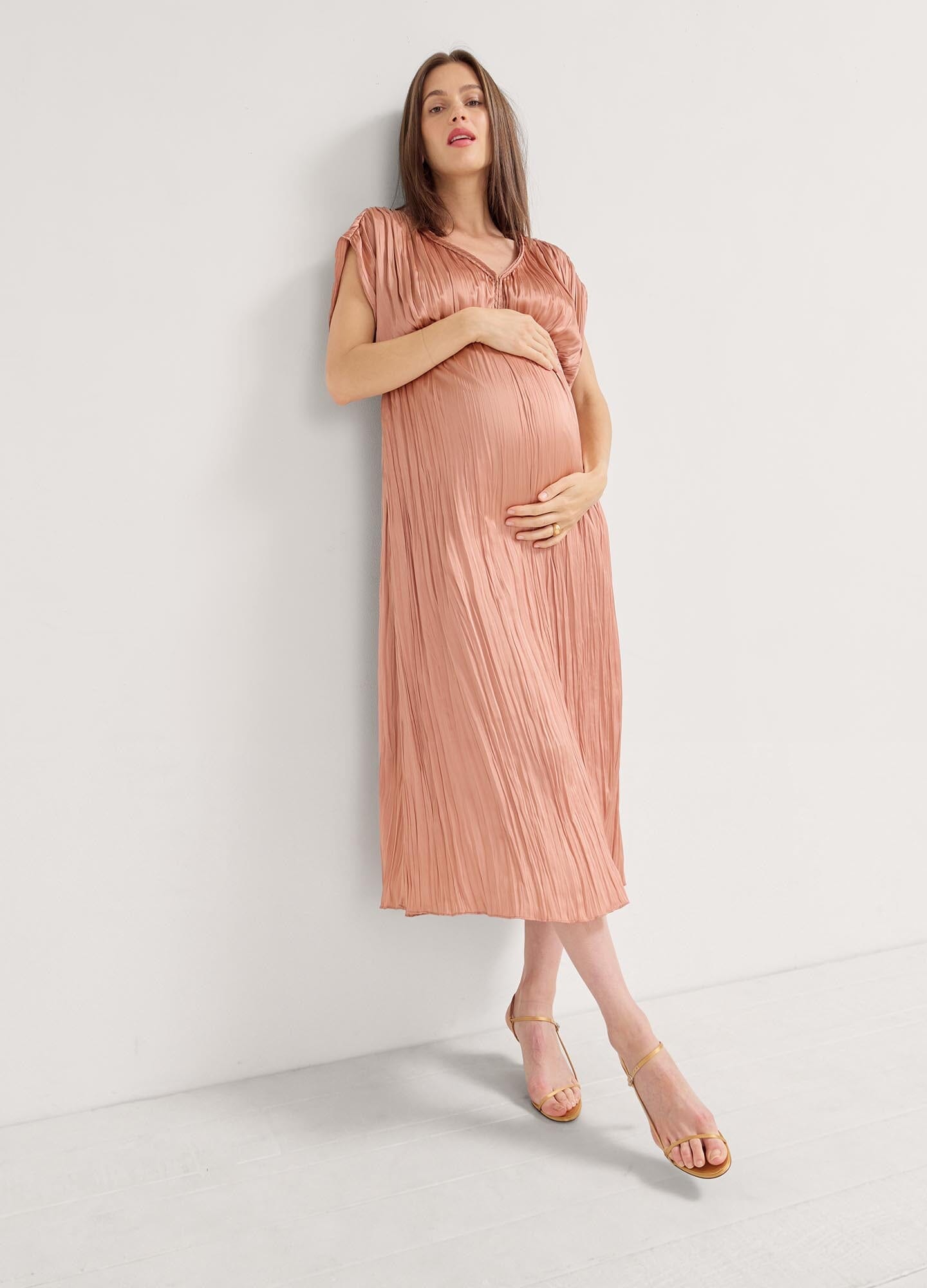 The Winslet Pleated Maxi Dress - Flowy Long Summer Dress for Women, Elegant A-Line Midi Dress with Side Slits | Perfect for Beach Vacations, Weddings & Evening Parties