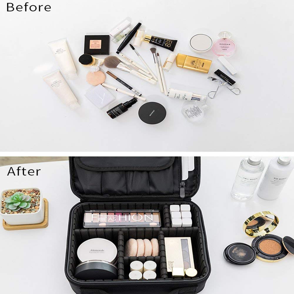 Professional Makeup Case Travel Cosmetic Organizer - Waterproof Makeup Bag for Toiletries & Hair Styling Tools | Portable Vanity Box for Makeup Artists & Salon Professionals | Perfect for Travel, Home Use & Professional Makeup Kits (Black, 1 Pack)