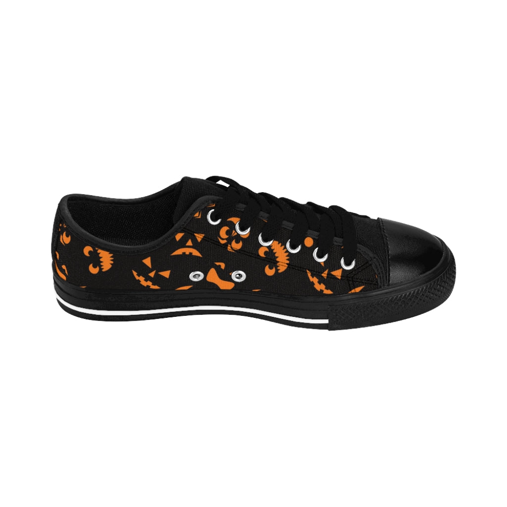 Spooky Faces Lace-Up Sneakers for Women - Halloween Themed Casual Shoes for Costume Parties & Everyday Wear