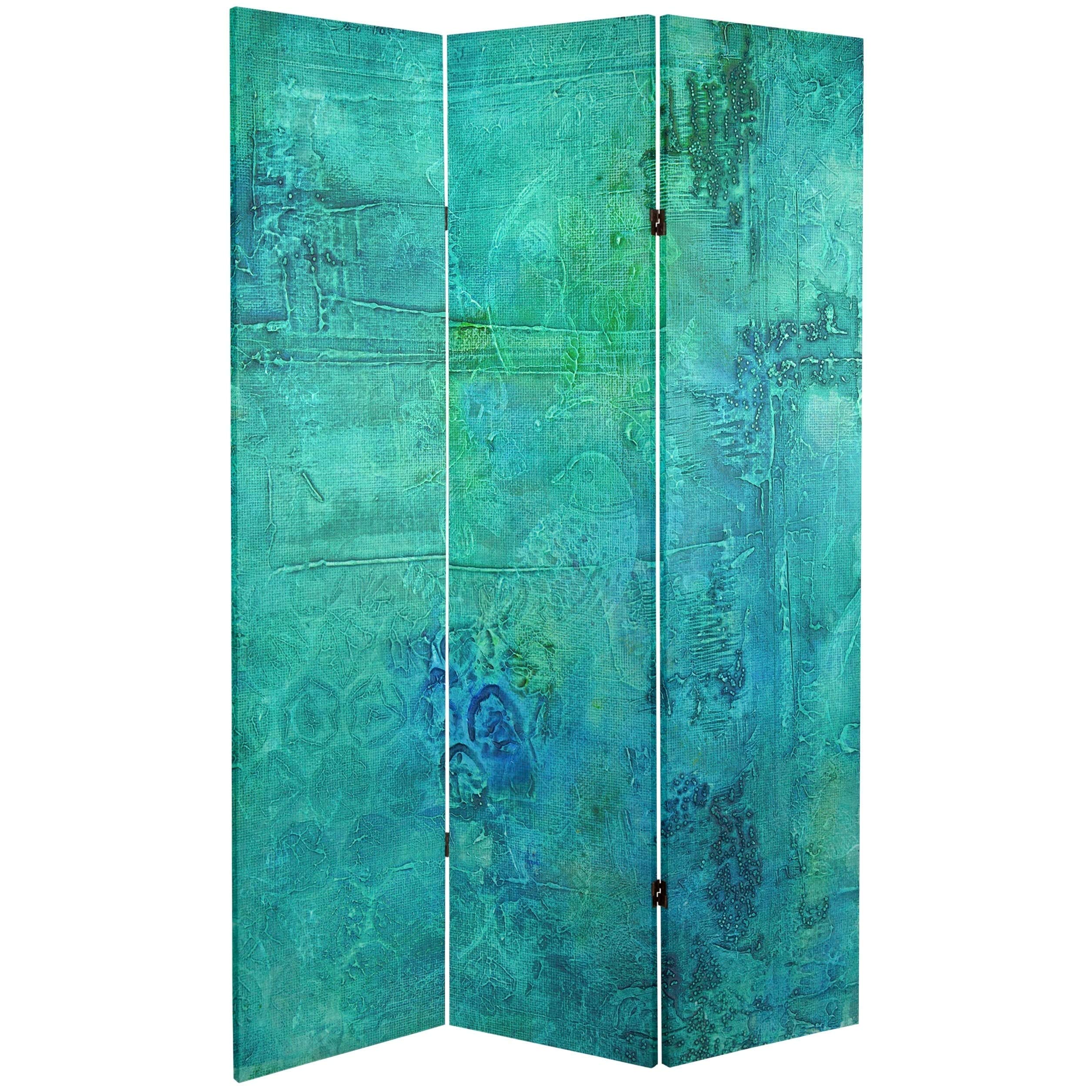 6 Ft. Tall Double Sided Water Bird Canvas Room Divider - Blue Fabric Foldable Handmade Privacy Screen for Living Room, Bedroom & Office Decor