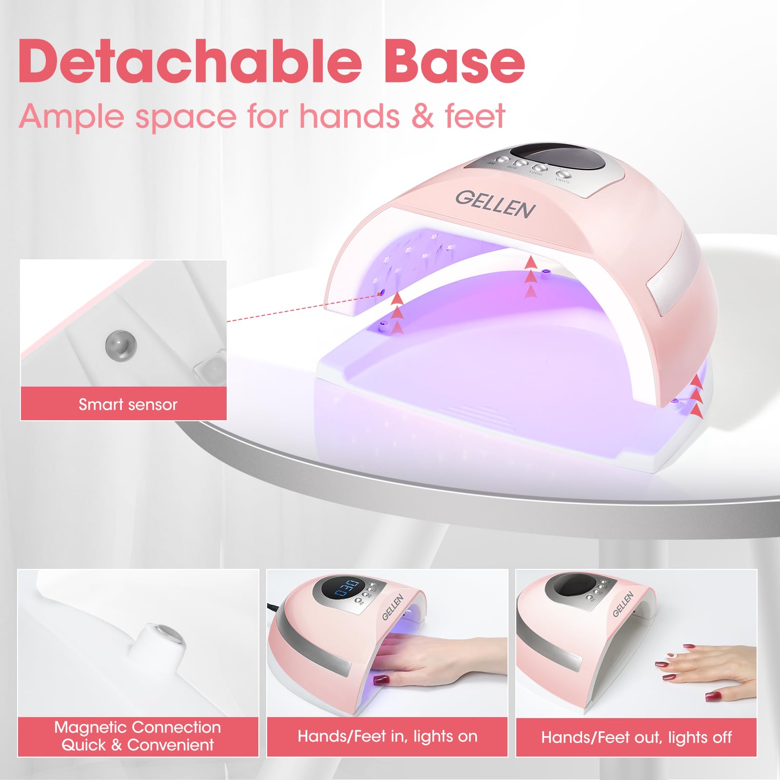 Gellen 268W UV LED Nail Lamp - Professional Fast Curing Light with 4 Timer Settings & 66 LED Beads - Gel & Acrylic Nail Dryer for Home & Salon Manicures - Perfect for DIY Nail Art, Gel Polish Curing, and Professional Nail Services