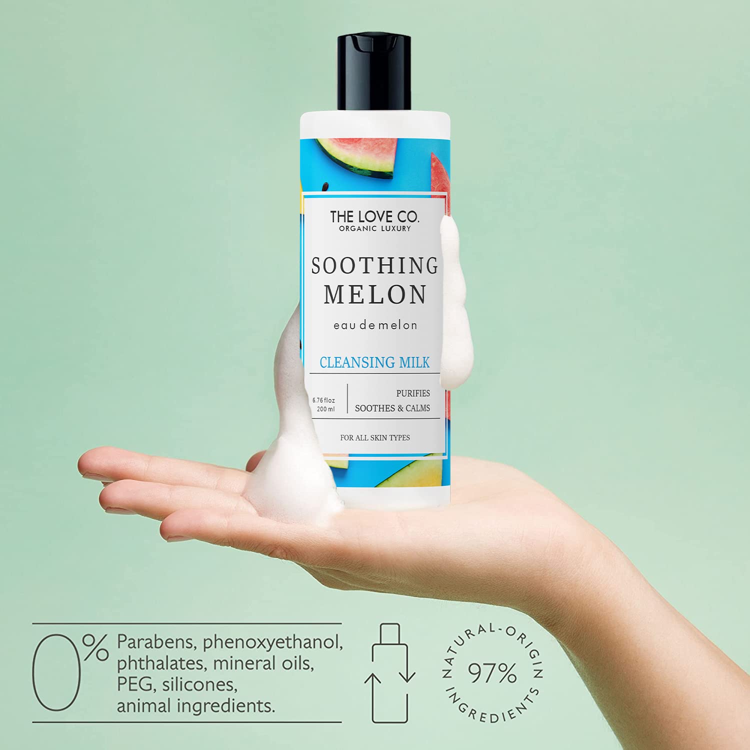 THE LOVE CO. Gentle Cleansing Milk - Relaxing, Soothing & Moisturizing Daily Face Cleanser | Natural Makeup Remover with Safe Ingredients | Eco-Friendly Skincare (200ml) | Perfect for Sensitive Skin & Nighttime Routine