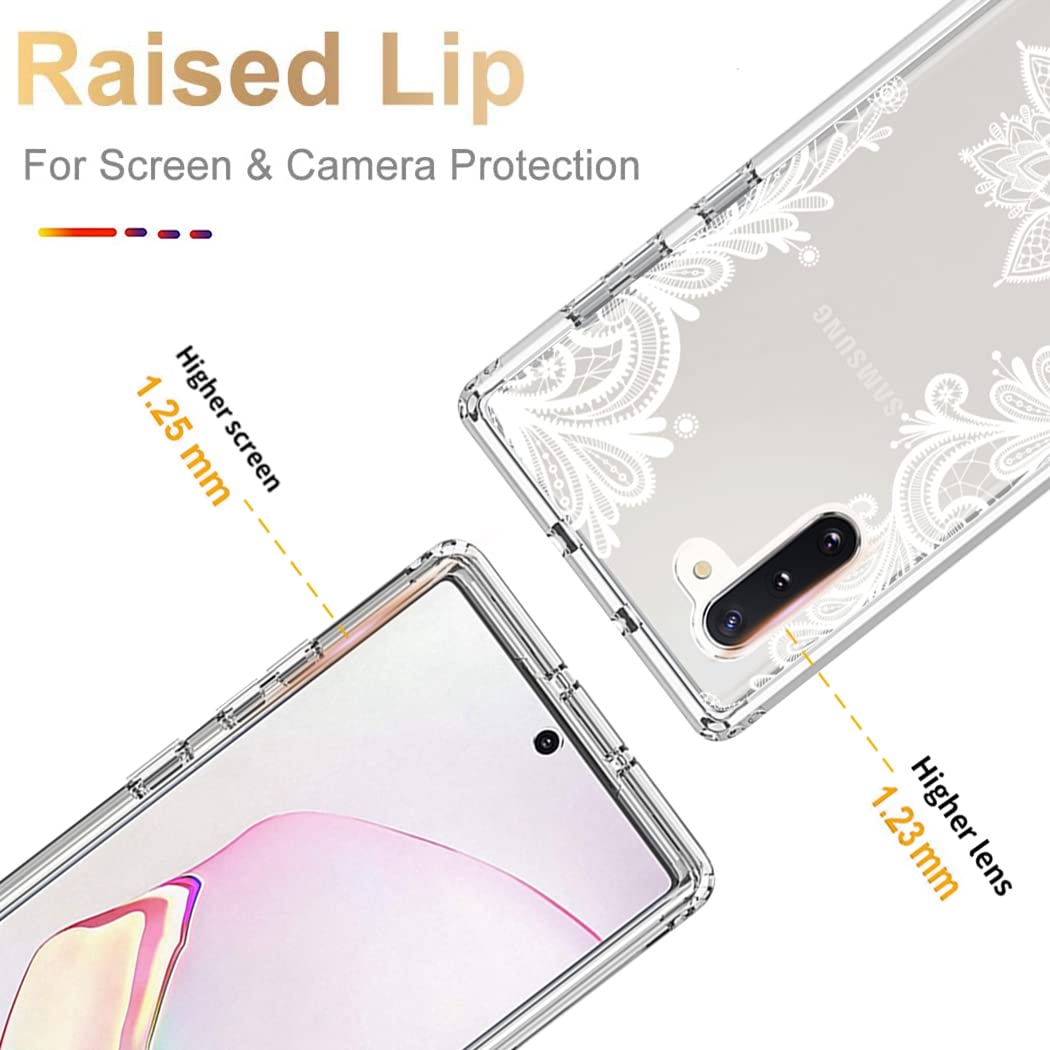 Samsung Galaxy Note 10 Case with Tempered Glass Screen Protector - Shockproof Clear Mandala Design Full Body Protective Cover for Galaxy Note 10/N970U | Perfect for Daily Use, Travel & Outdoor Activities