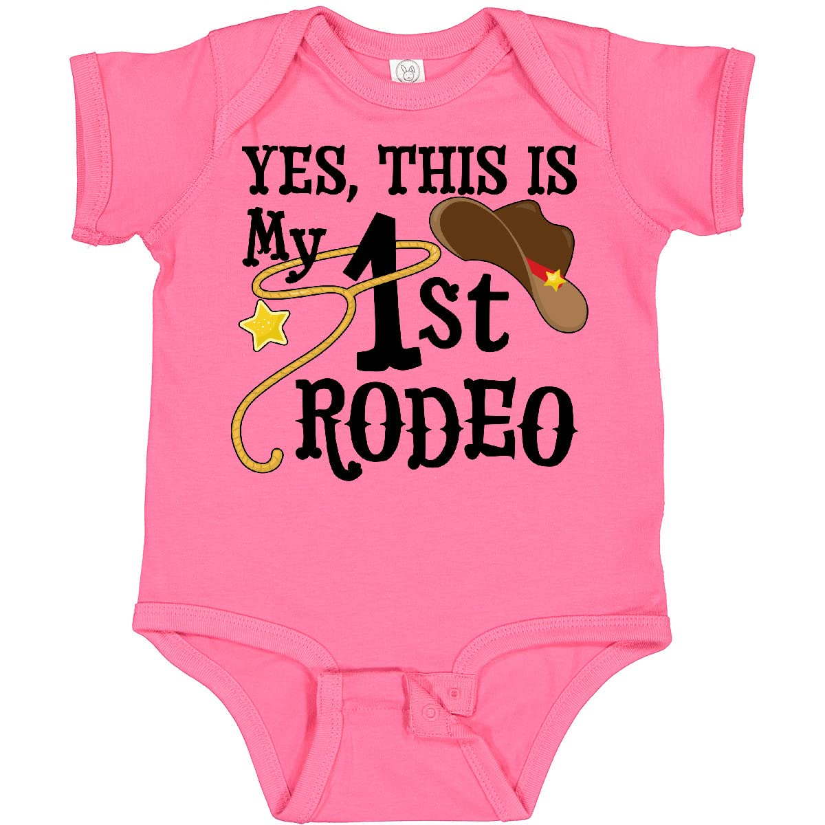 Inktastic 'Yes, This Is My 1st Rodeo' Cowboy Hat with Red Band Baby Bodysuit - Cute Western Outfit for Infants, Rodeo Events & Cowboy Theme Parties