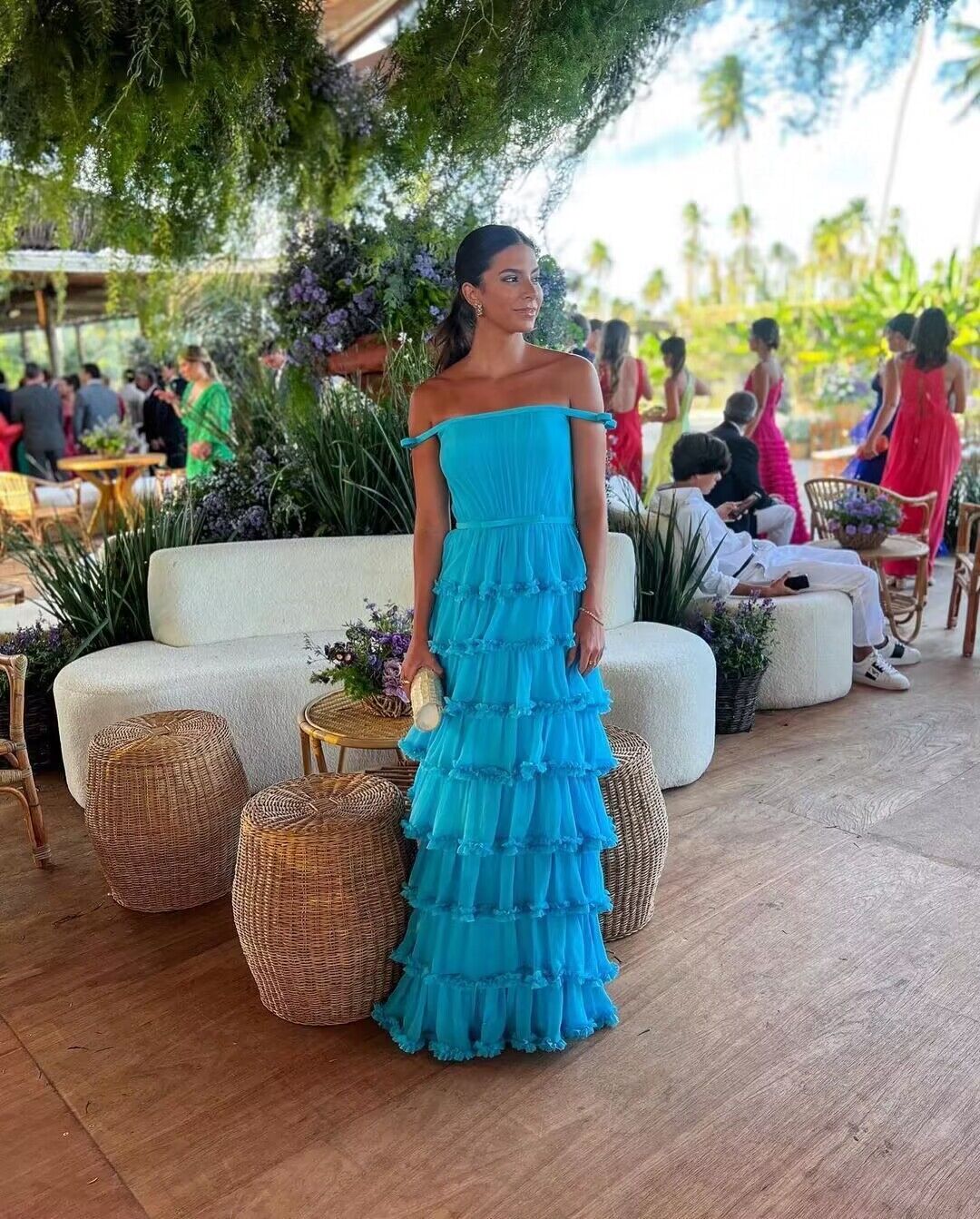 Elegant Off-The-Shoulder Blue A-Line Layered Long Prom Dress J2774 | Formal Evening Gown for Homecoming, Quinceañera & Special Occasions