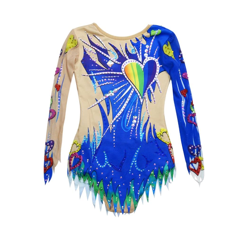 LIUHUO Women's Rhythmic Gymnastics Leotard - Blue Heart Design Handmade Ballet Dance Costume for Competition & Performance | Perfect for Gymnasts, Dancers & Ballet Students