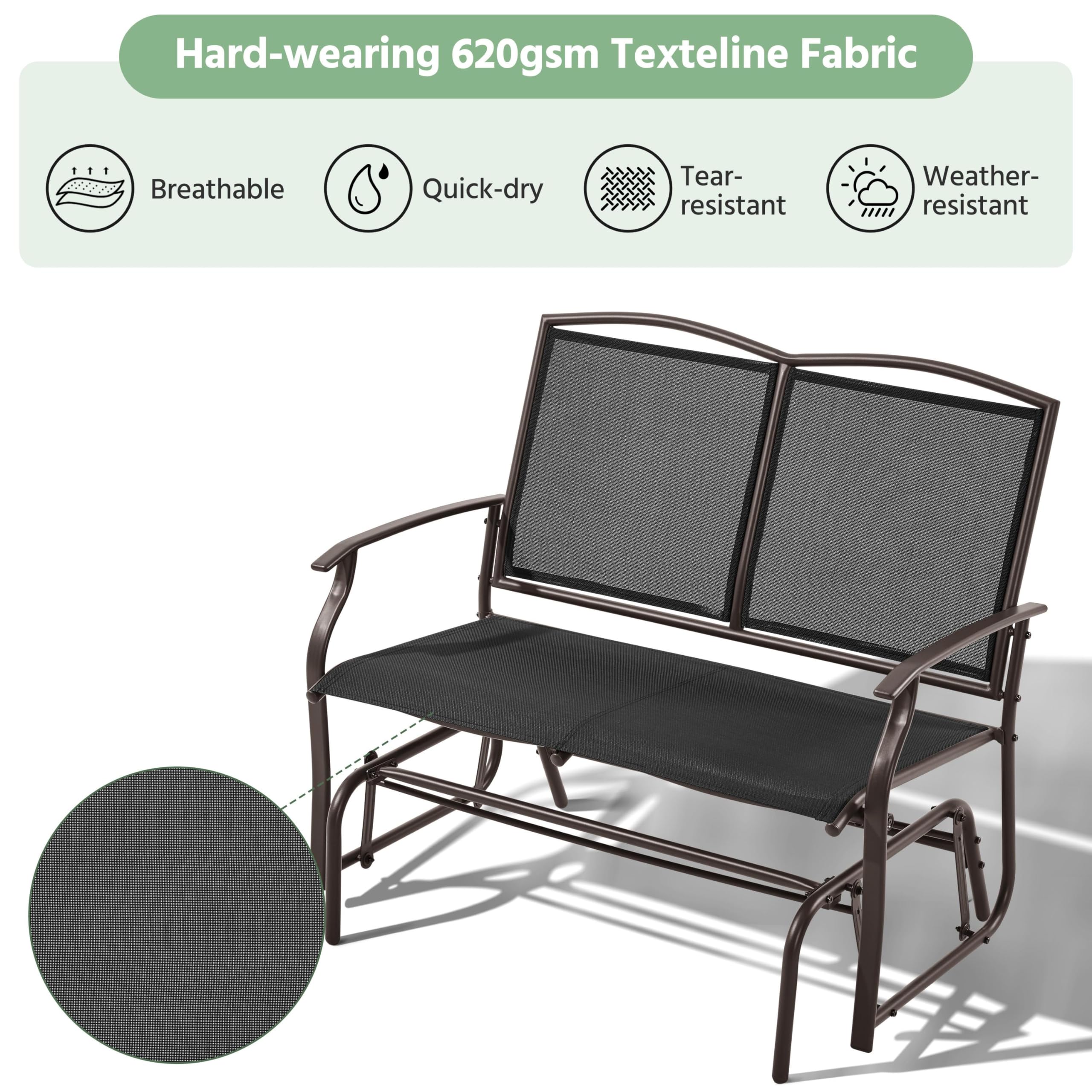 Yaheetech 2-Person Outdoor Glider Bench - Heavy Duty Steel Frame Patio Loveseat for Backyard, Garden, Porch, Poolside - Weather-Resistant Black Rocking Chair for Relaxing Outdoors
