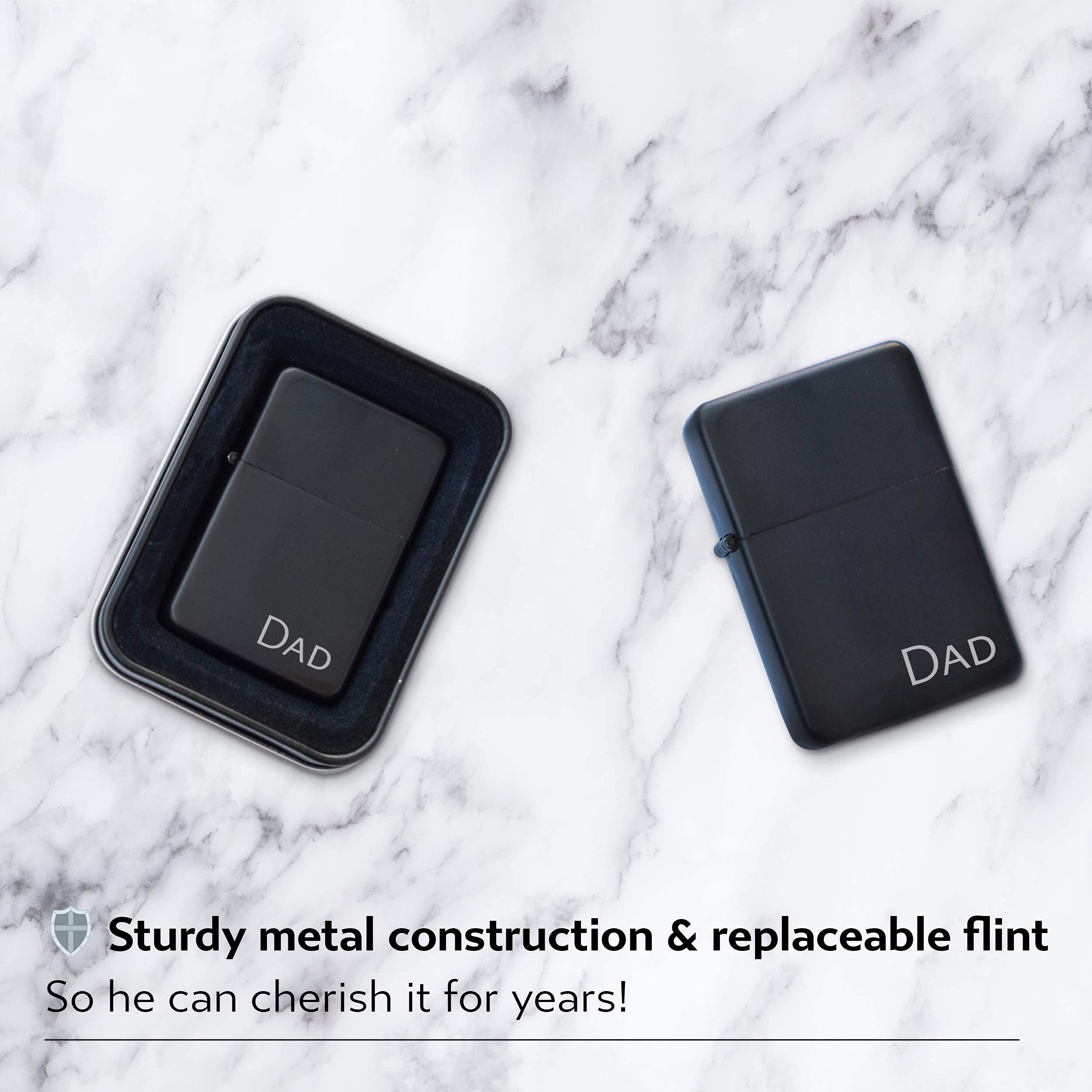 Engraved Matte Black Refillable Flip Top Cigar Lighter - Perfect Gift for Dad, Men, Husband | Ideal for Cigars, Smoking, BBQ, Camping & Outdoor Activities