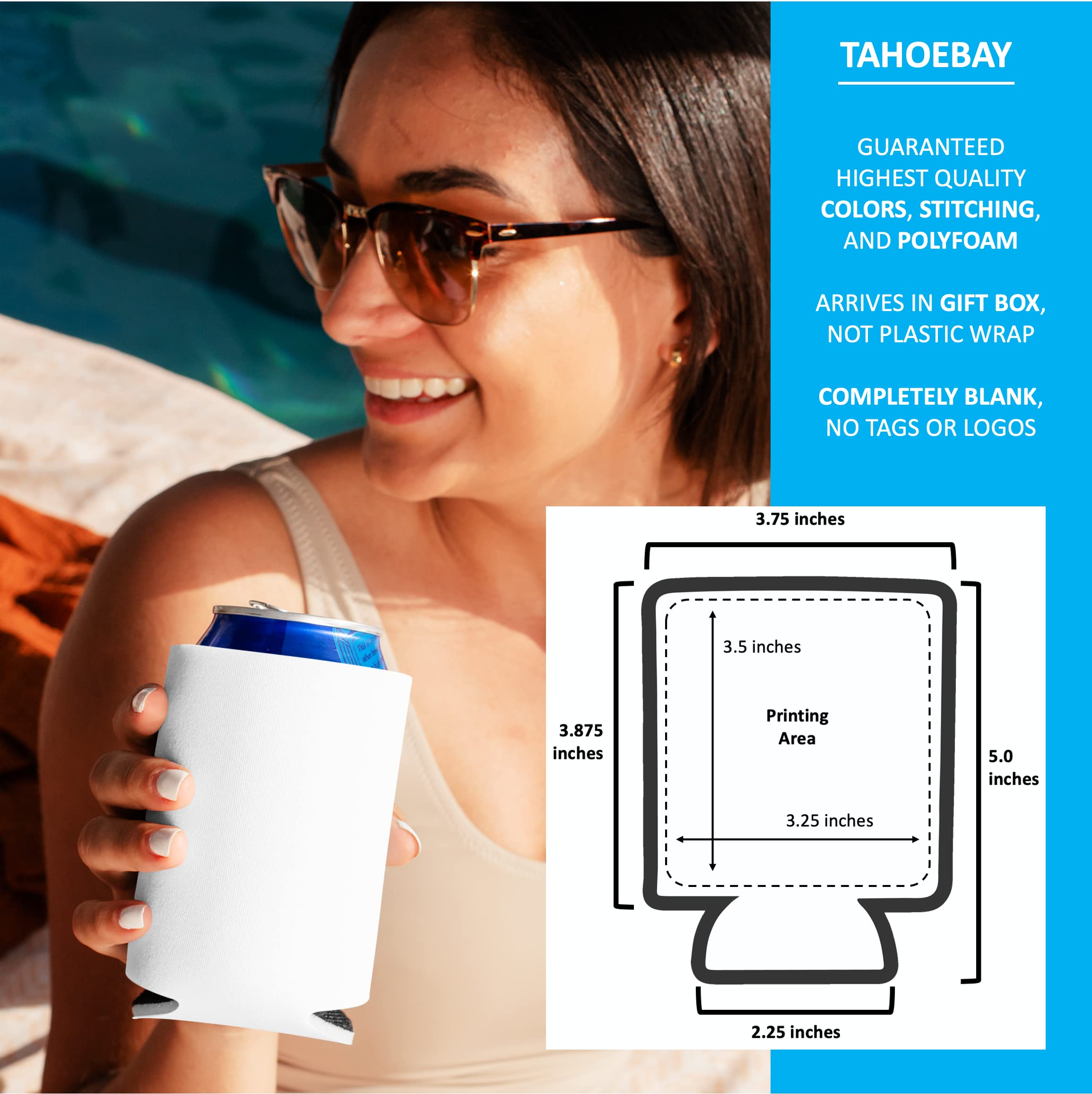 TahoeBay 5-Pack Insulated Blank Can Cooler Sleeves for Soda, Beer & Water Bottles - White Soft Neoprene HTV Vinyl Ready for DIY Projects, Wedding Favors, Corporate Gifts & Outdoor Parties