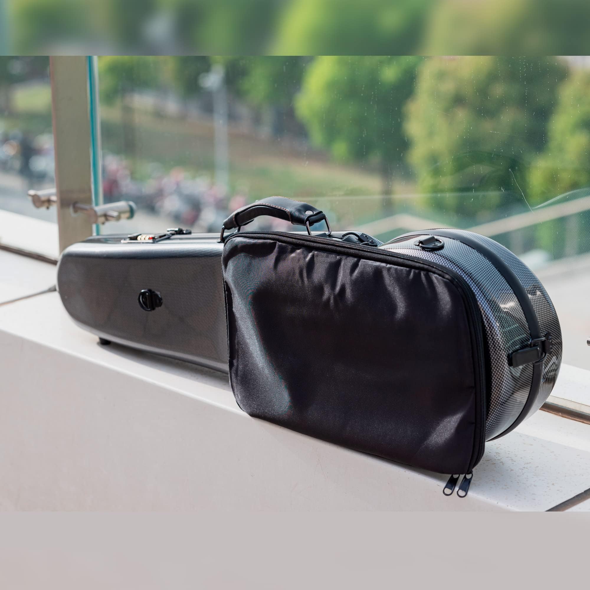 Premium 4/4 Full Size Carbon Fiber Violin Case with Combination Lock - High-Strength Black Hard Case with Bonus Accessory Bag & Music Pouch | Perfect for Professional Musicians, Travel & Secure Storage (VB-Trianglee-BlackDot Spot)