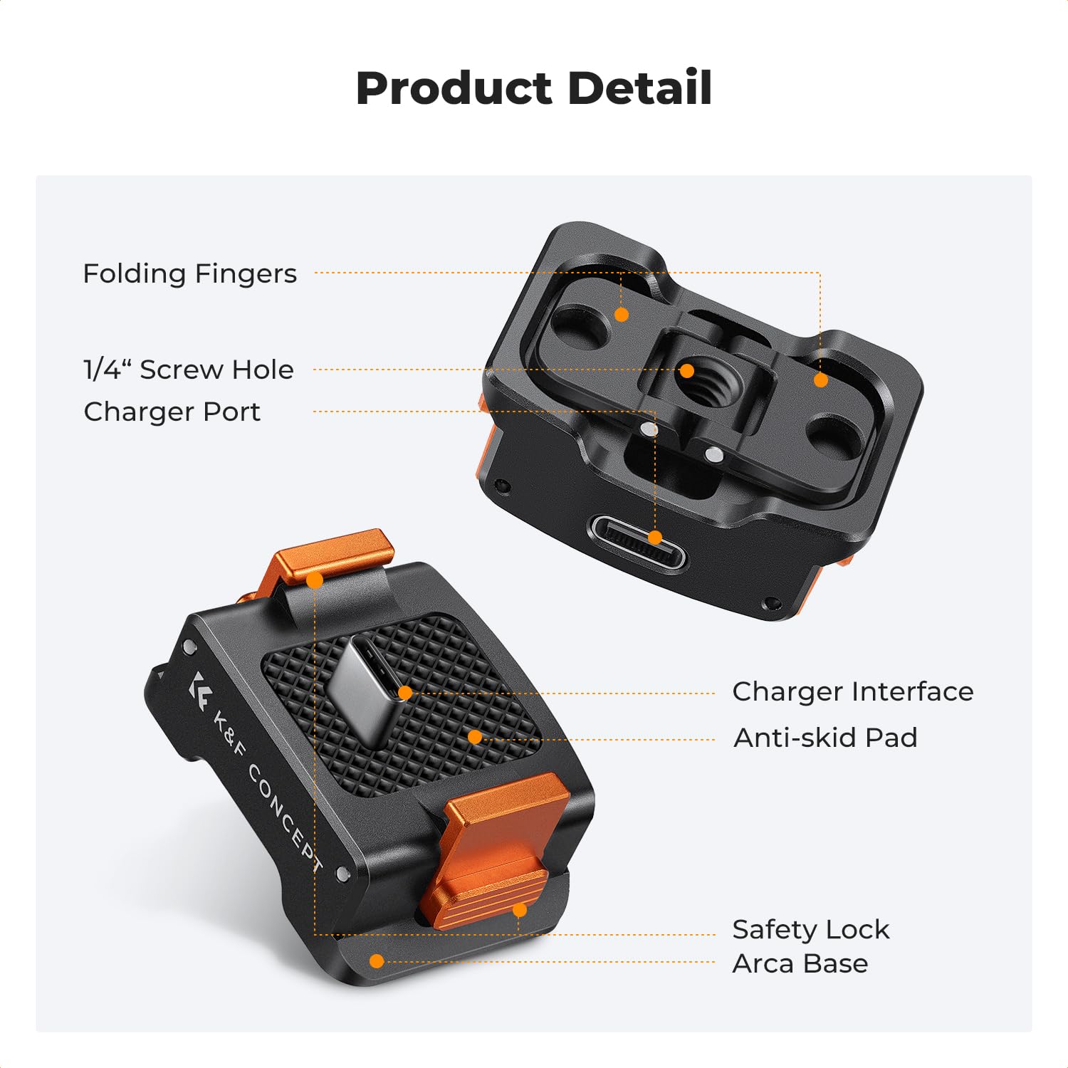 DJI Osmo Pocket 3 Charging Dock - K&F Concept Aluminum Alloy Desktop Charging Adapter with Type-C Port, Arca-Swiss Standard Compatibility, 1/4