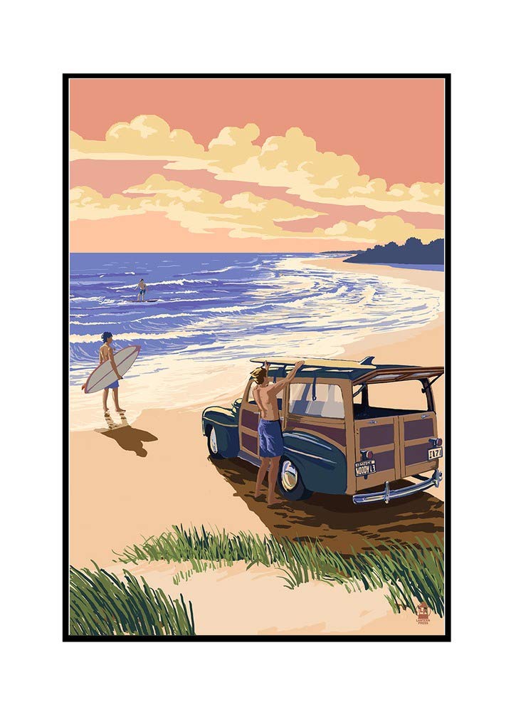 Woody on the Beach - 24x36 Inch Framed Gallery Wrapped Canvas Wall Art - Coastal Decor for Living Room, Bedroom & Office