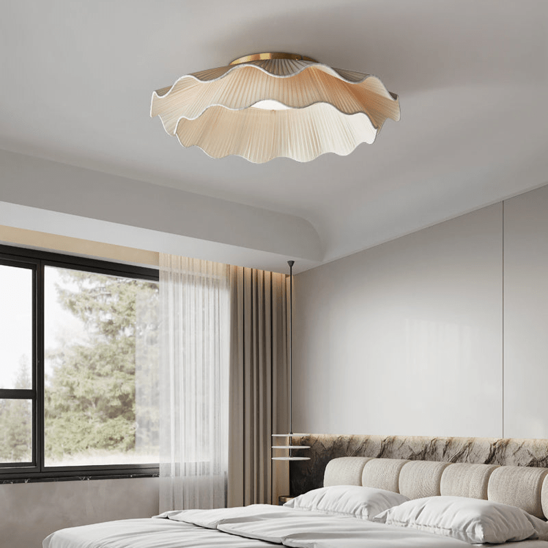 Arwen Fabric Wave Ceiling Lamp - Modern Handmade Rattan Pendant Light for Living Room, Bedroom, Dining Room - Boho Home Decor Lighting Fixture for Cozy Ambience