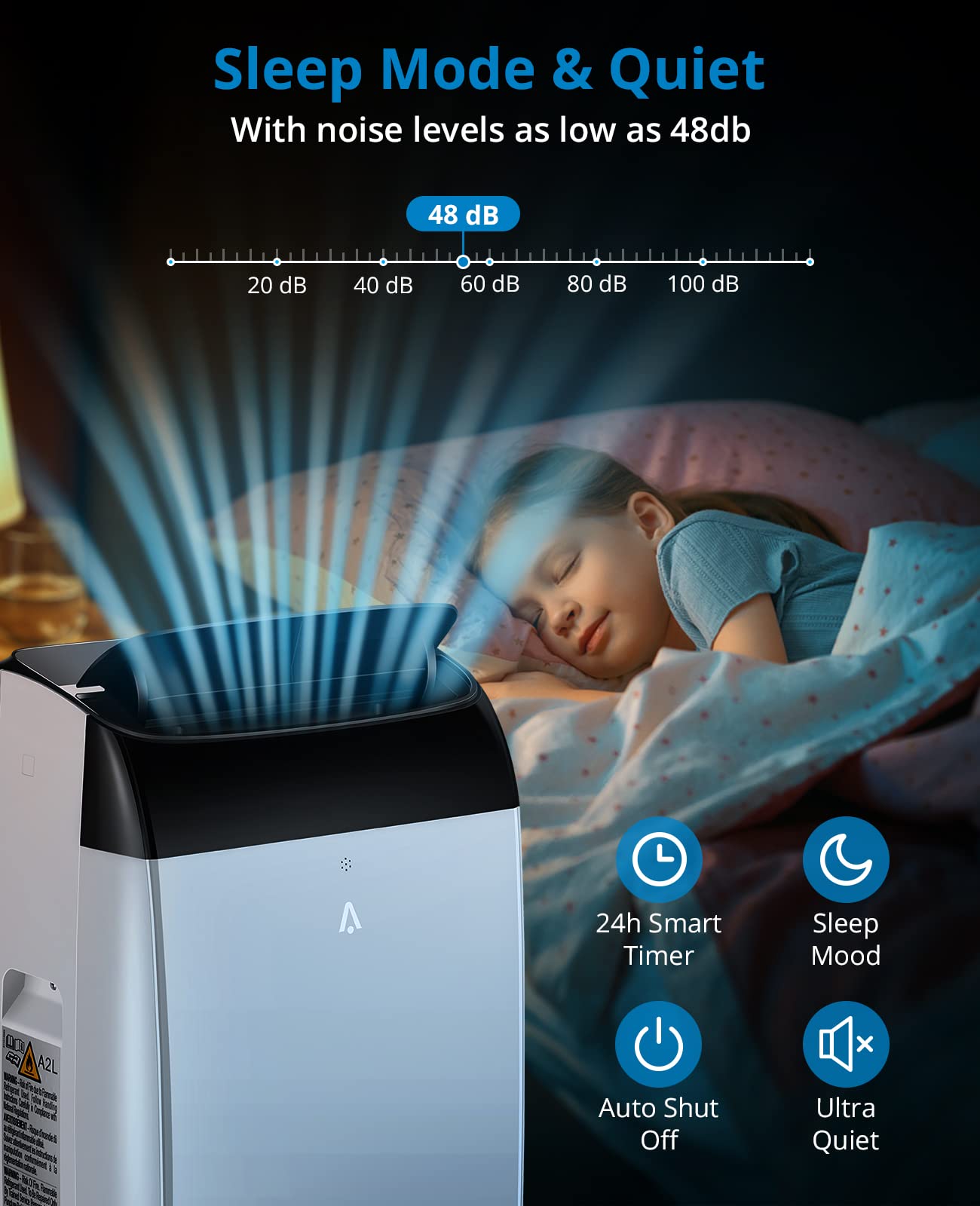 Portable Air Conditioner - 110V, 8000 BTU, White - Compact & Energy Efficient Cooling for Small Rooms, Bedrooms, Offices & RVs