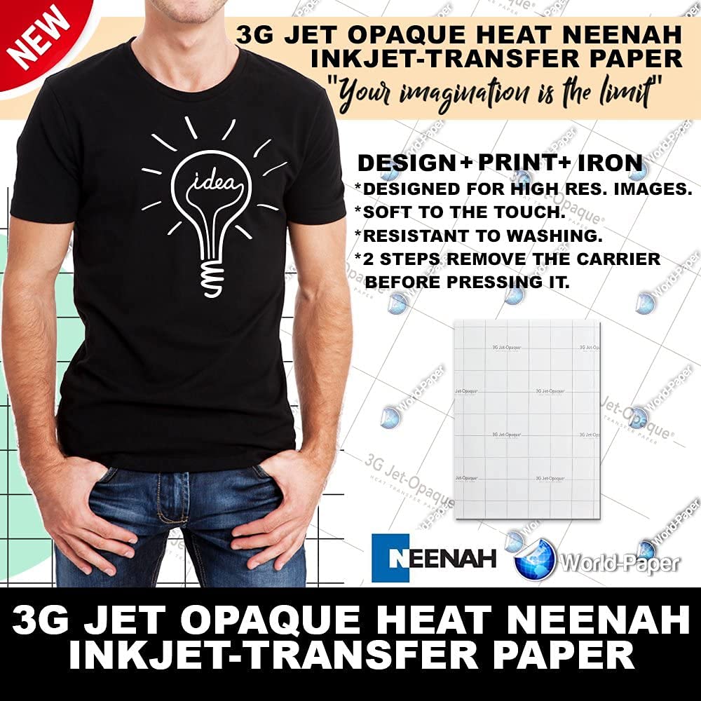 NEENAH 3G JET-OPAQUE Heat Transfer Paper 8.5 x 11 Inches - 50 Sheets Pack for T-Shirt Printing & DIY Crafts