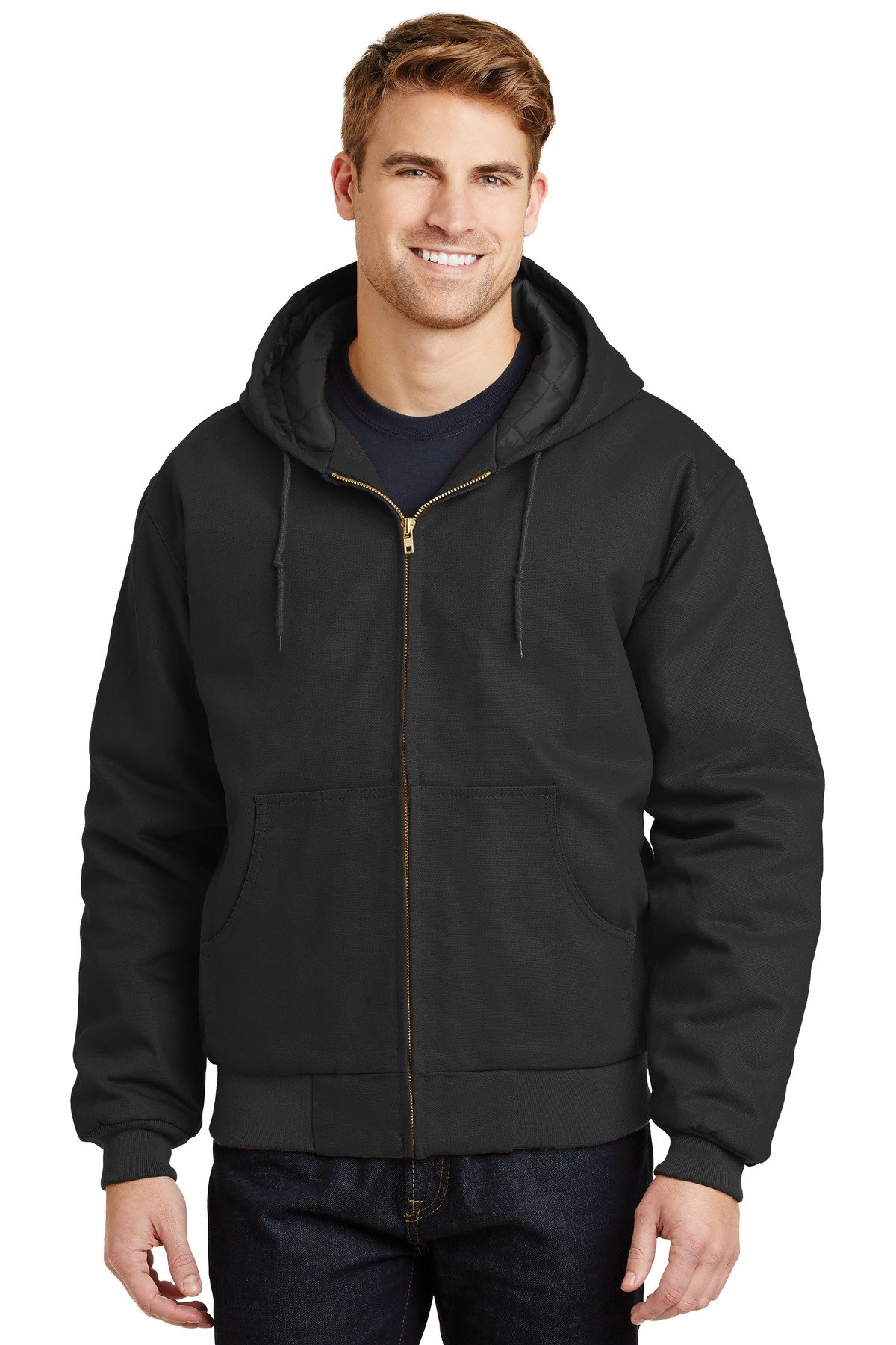 CornerStone Duck Cloth Hooded Work Jacket for Men - Durable Black Utility Jacket with Hood for Outdoor Work & Construction | Heavy Duty Workwear for Laborers, Carpenters & Handymen
