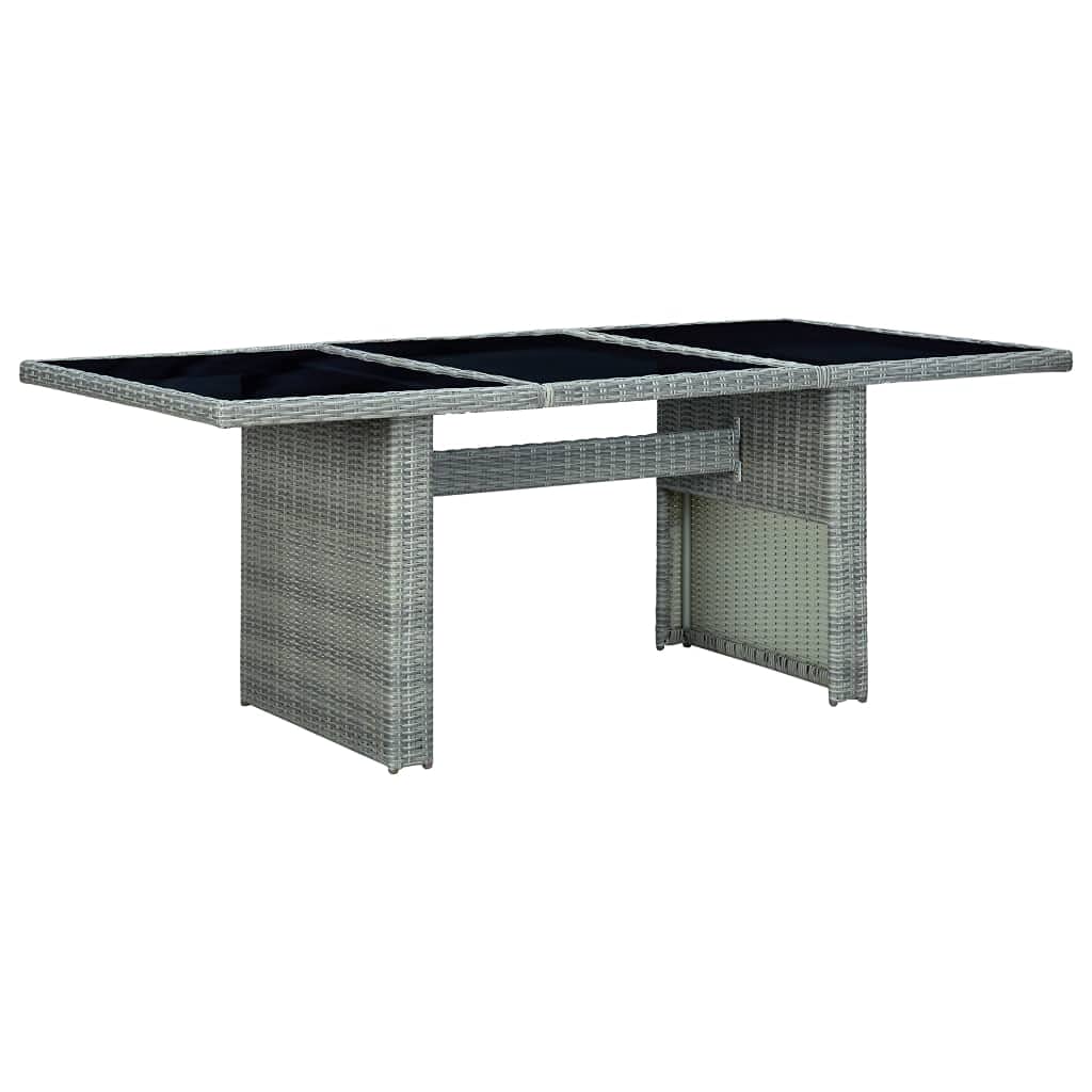 Light Gray Poly Rattan Square Patio Table with Tempered Glass Top - Outdoor Bar Table for Garden, Backyard, Balcony & Bistro Dining (Weather-Resistant)