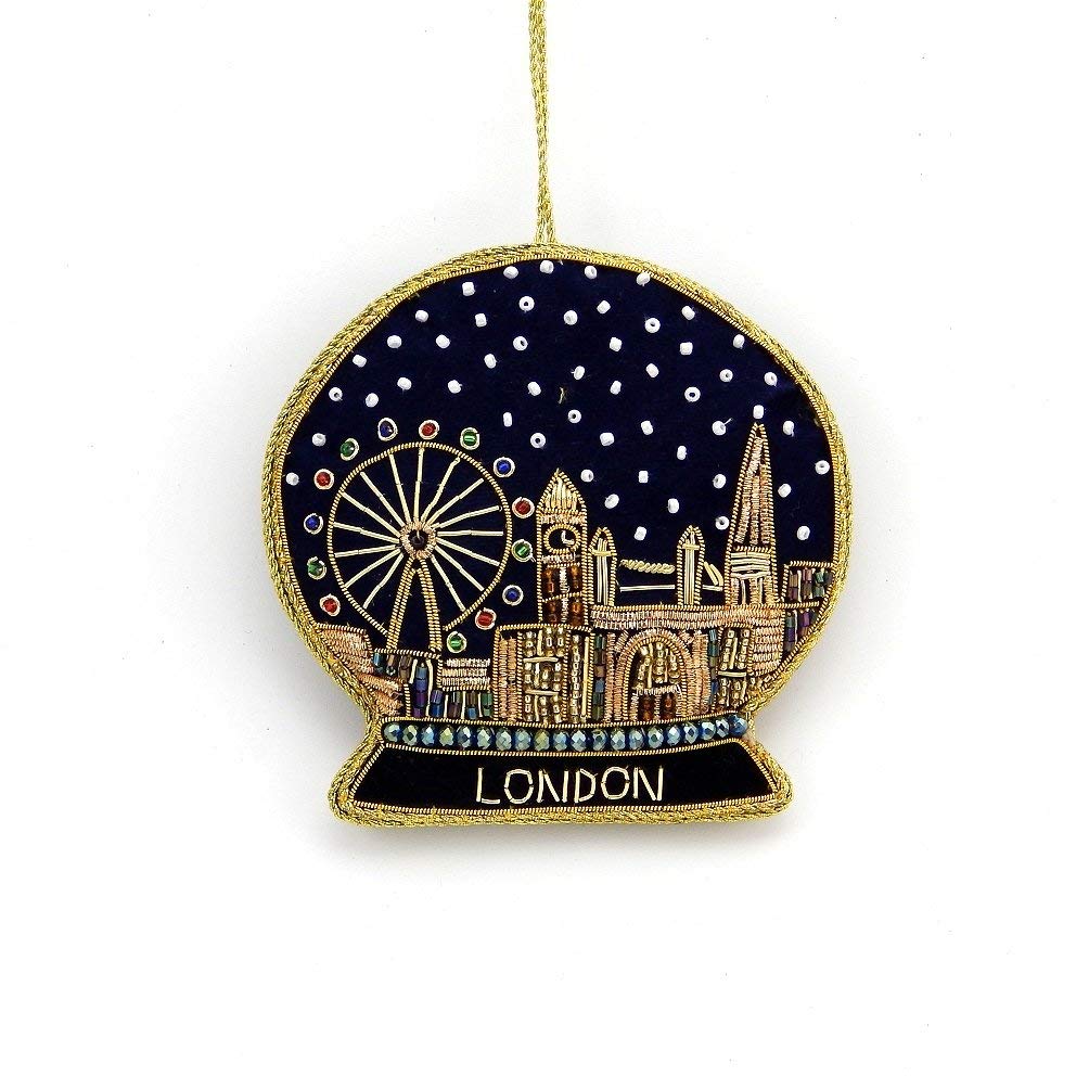 London Skyline Zardozi Embroidery Christmas Ornament - Handcrafted Holiday Decor for Tree, Gift & Home Decoration - Perfect for Christmas, Winter Celebrations & UK-Themed Parties