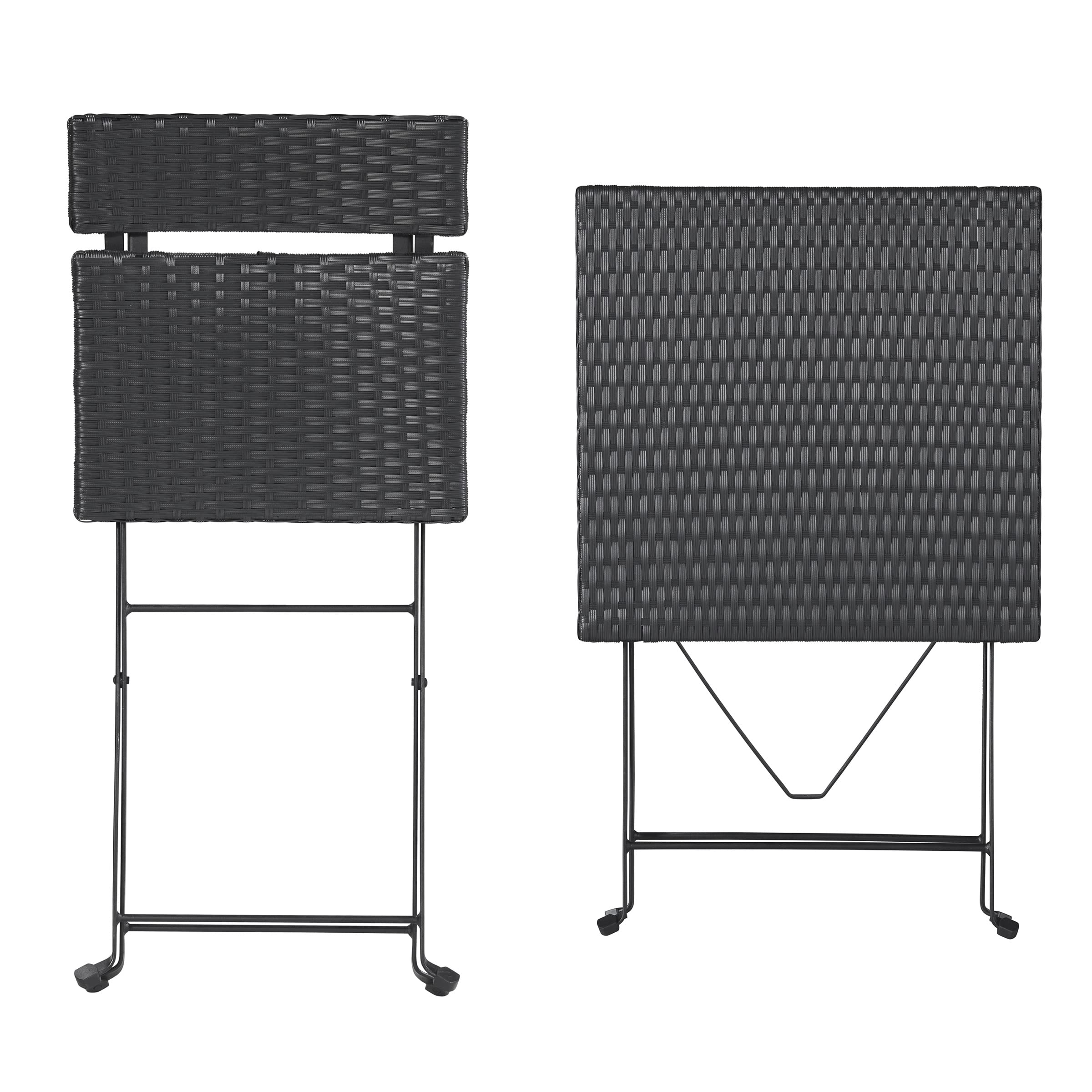Lavish Home 3-Piece Folding Patio Bistro Set - Weather-Resistant Rattan & Steel Outdoor Café Table with Chairs for Porch, Deck, Garden, Balcony or Backyard (Black) | Perfect for Small Space Dining, Morning Coffee & Outdoor Entertaining