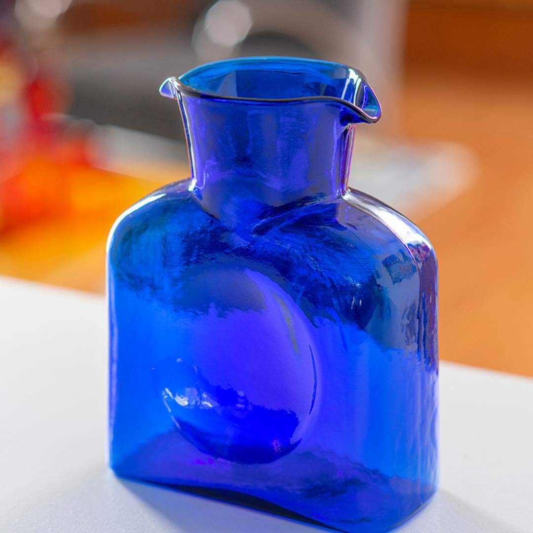BLENKO Hand Blown Cobalt Blue Glass Water Bottle - 36oz Artisan Pitcher, Carafe & Vase - Unique Handcrafted Kitchen Decor for Home, Dining & Gift Giving - Perfect for Iced Tea, Lemonade & Floral Arrangements