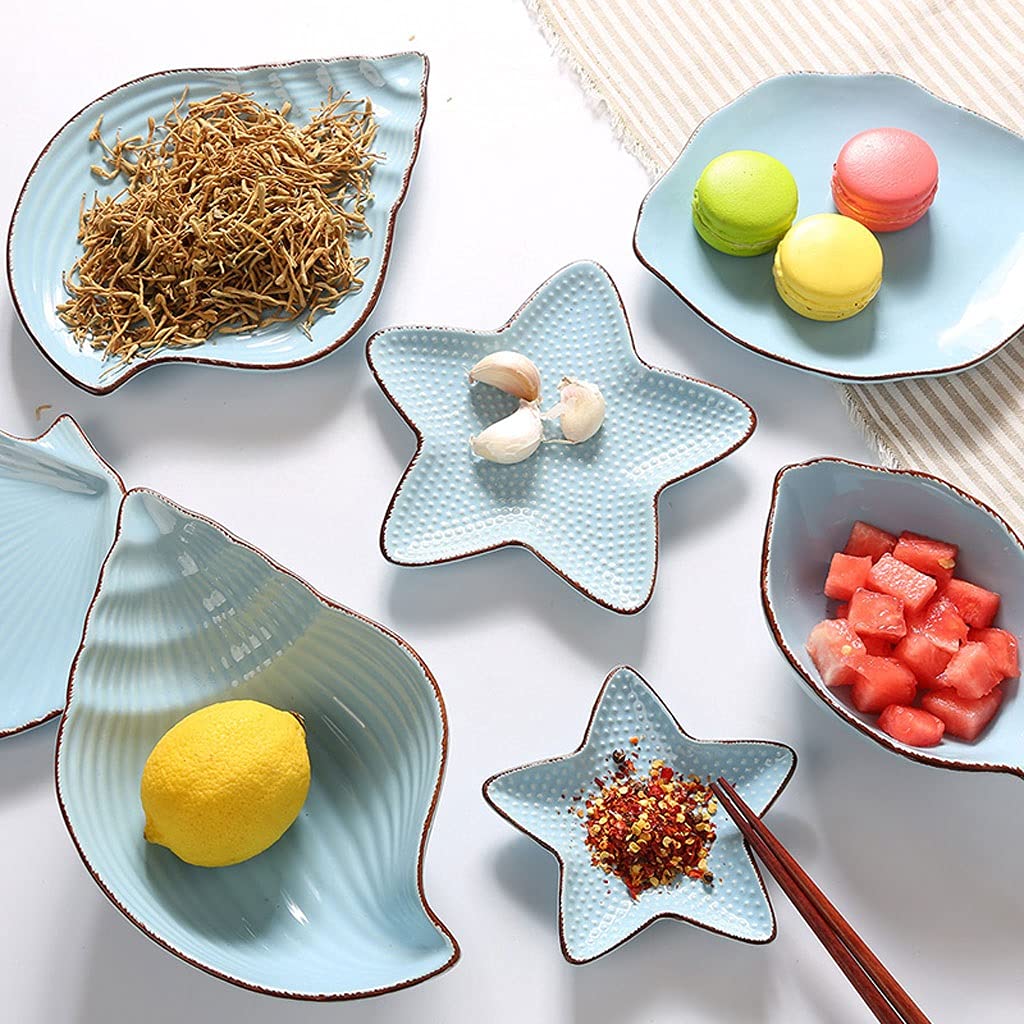 2-Piece Ceramic Salad Bowl Set - Starfish & Shell Shaped Appetizer Plates for Sushi, Desserts, Snacks, Jewelry Display (5.5x5.59in) - Perfect for Beach Themed Parties, Home Decor & Kitchen Serving