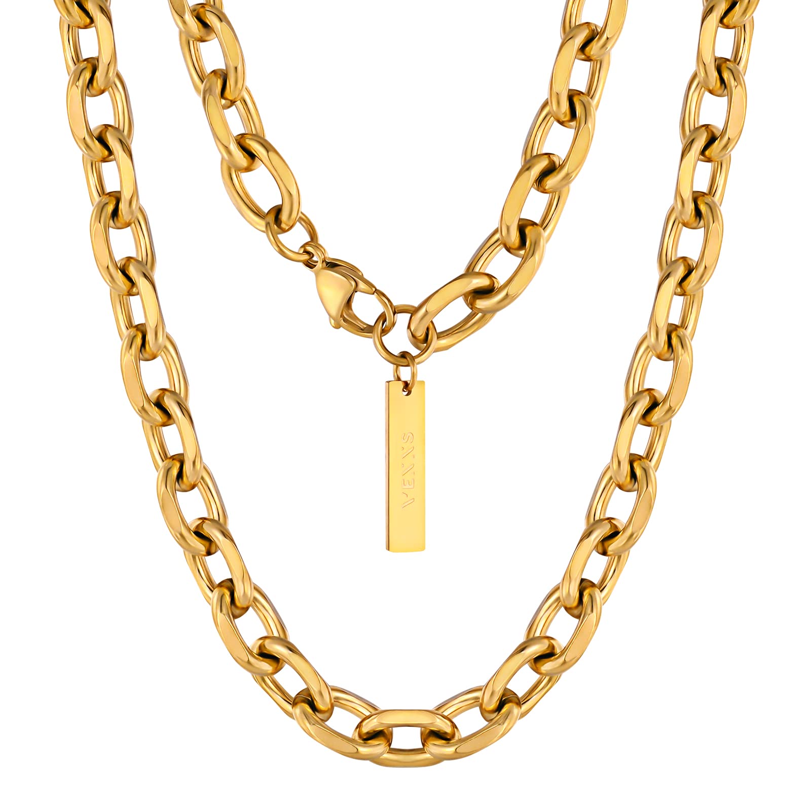 18K Real Gold Plated O Cross Link Chain Necklace for Men - 10mm Durable Cable Chain with No Color Fading - Urban Fashion & Streetwear Jewelry (Perfect for Daily Wear, Gifts, and Special Occasions)