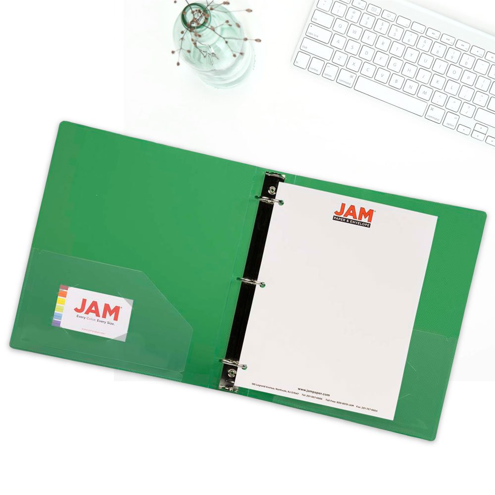JAM PAPER 1.5 Inch Green 3-Ring Plastic Binders - 20 Pack Bulk for School, Office & Home Organization - Durable Binder for Documents, Reports & Presentations