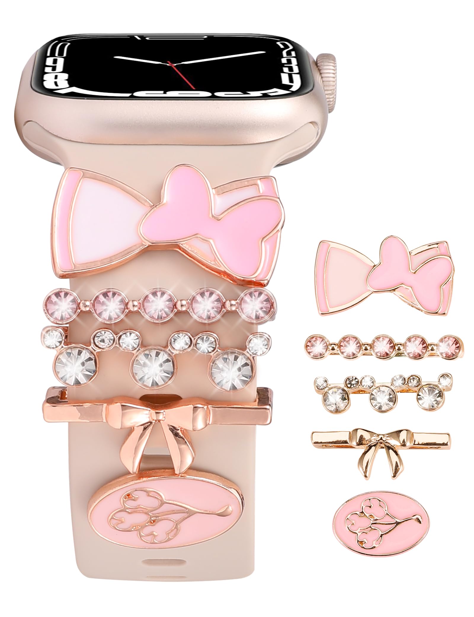 Cartoon Watch Band Charms for Apple Watch Series 8/7/6/5/4/3/2/1 - Cute Diamond Decorative Ring Loops Accessories Set, Jewelry Gifts for Women Girls (No Band) - Perfect for Daily Wear, Parties & Fashion Outfits