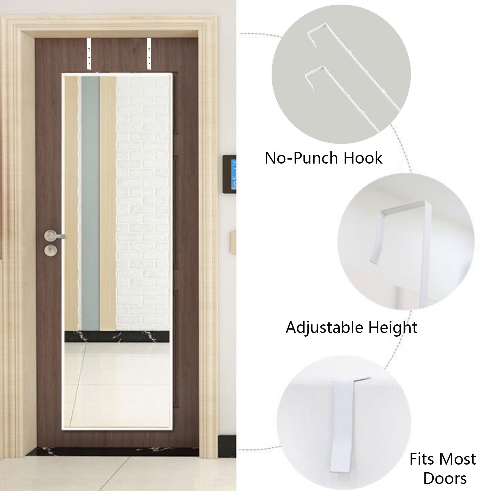 INCREWAY Over-The-Door Mirror Hanger Set - Adjustable White Mirror Brackets with Protective Lining (1.7