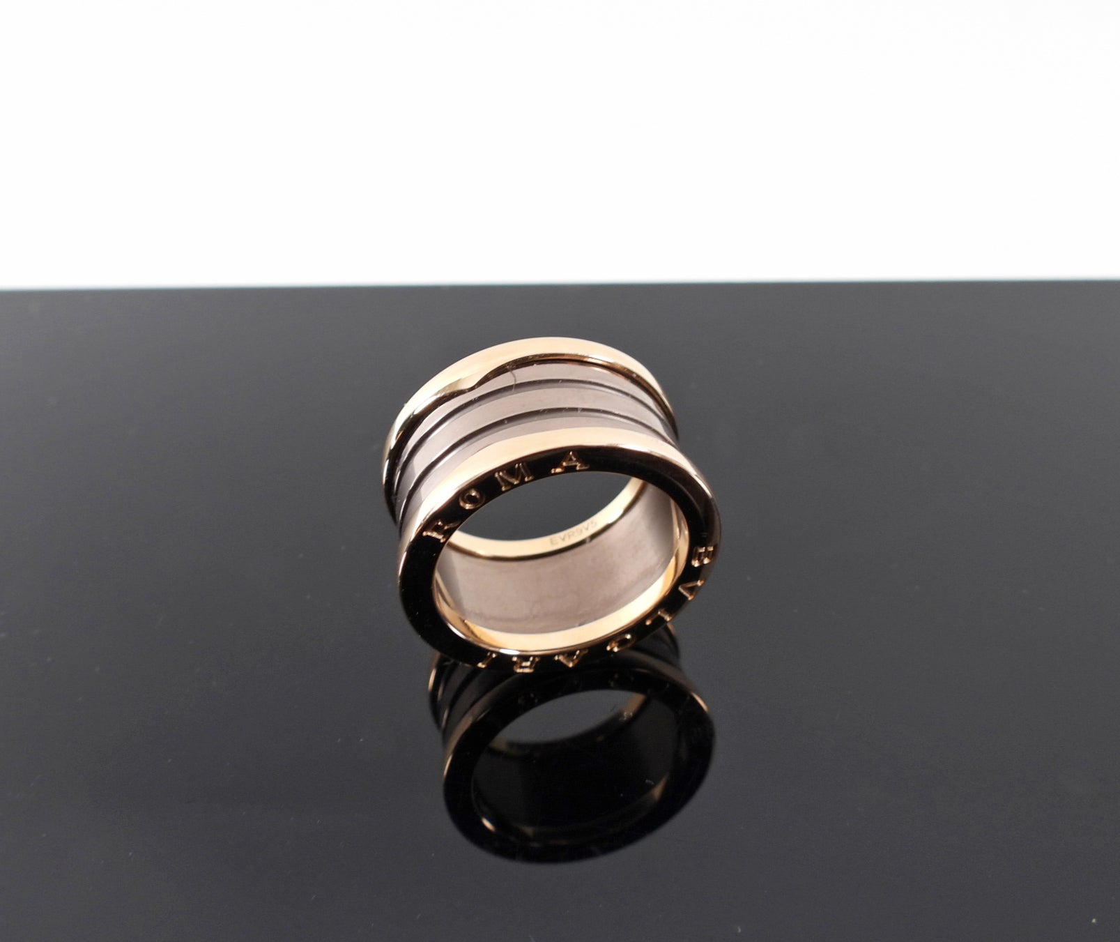 Bvlgari 18k Rose Gold Roma B.Zero1 Ring with Bronze Ceramic 4 Bands - Size 56 / 7.5 - Luxury Jewelry for Women, Perfect for Weddings, Anniversaries & Special Occasions