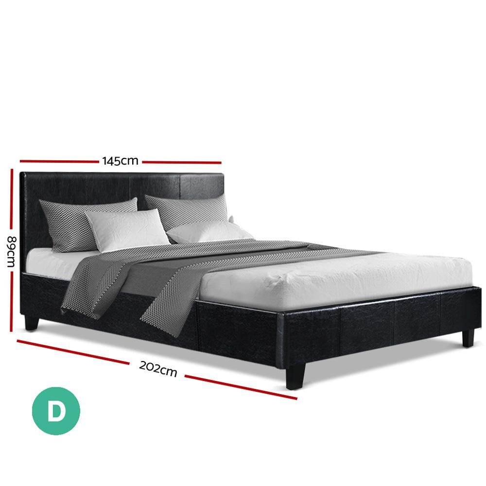 Coogee Bed Black & Normay Series Pillow Top Mattress - Medium Firm Support, Double Package - Perfect for Guest Rooms & Master Bedrooms