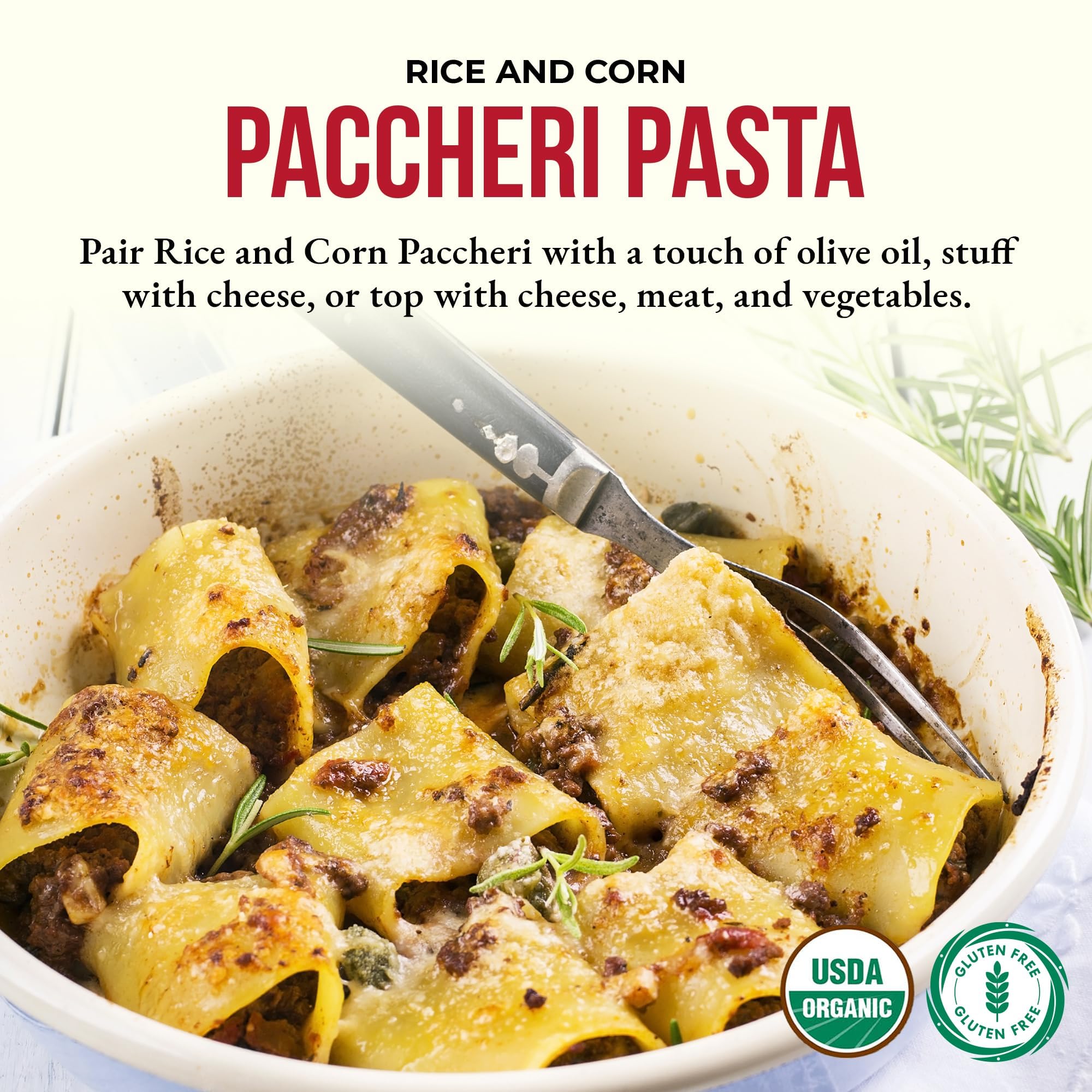 Organic Paccheri Pasta - Gluten-Free Corn & Rice Pasta, Large Circle Shells Imported from Italy | Authentic Italian Gourmet Pasta | 8.8 oz (250g) Pack | Perfect for Vegan, Gluten-Free Diets & Italian Cuisine | Ideal for Pasta Salads, Baked Dishes & Gourmet Meals