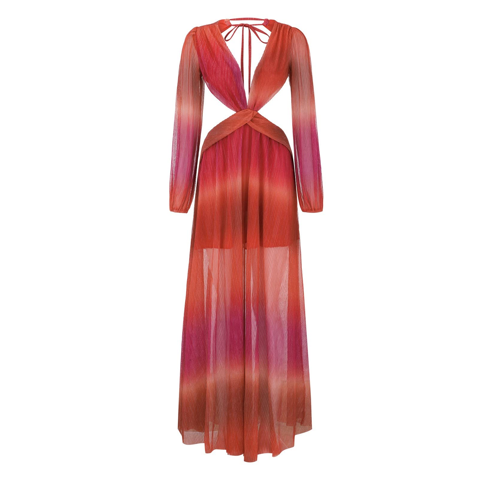 Women's Short Sleeve Casual Summer Maxi Dress - Gradient Ombre Long Ruffle Dress for Beach, Vacation & Outdoor Parties