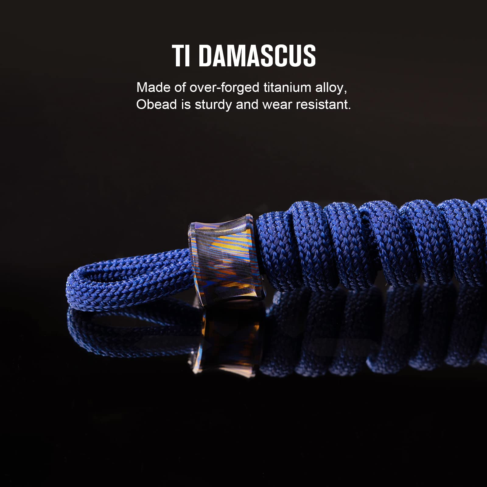 Premium Titanium Damascus Bead - OKNIFE EDC Knife Bead with Paracord Lanyard, Compact & Lightweight for Tactical Gear, Keychains, Flashlights & Outdoor Accessories | Perfect for Camping, Hiking & Survival Kits