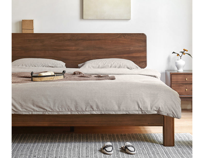 Premium Black Walnut Solid Wood Bed Frame - Queen Size, Handcrafted Hardwood Bed with Sturdy Support - Perfect for Master Bedroom, Guest Room & Farmhouse Decor