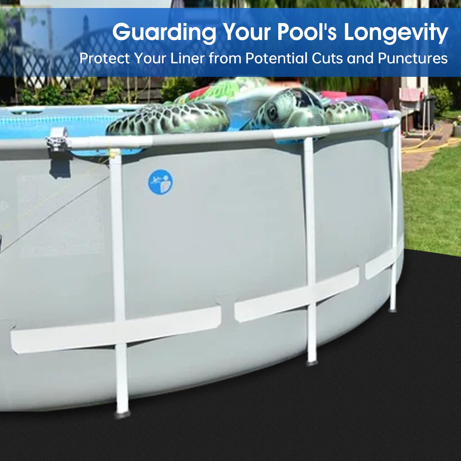 24-Foot Round Pool Pads for Above Ground Pools - Heavy Duty Geotextile Fabric Under Liner Mat, Puncture & Tear Resistant Ground Cover - Extends Pool Liner Life (Black, Fits 12-24FT Pools) - Perfect for Backyard, Inflatable & Metal Frame Pools