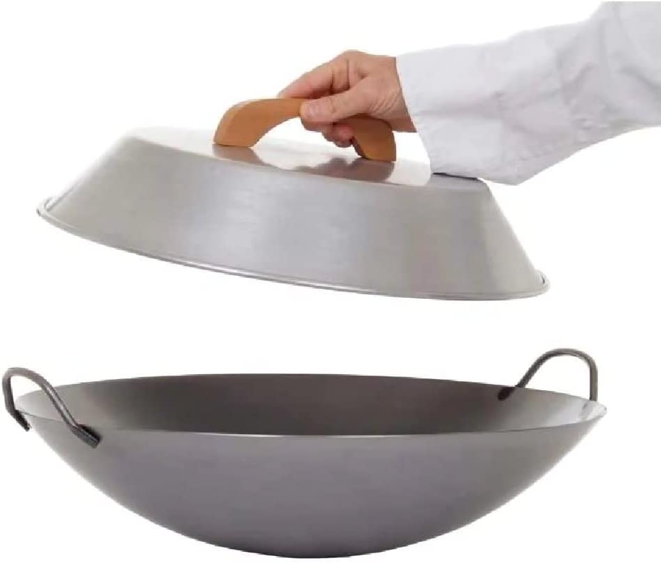 DCS CW20 Commercial Wok - 20 Inch Professional Restaurant-Grade Carbon Steel Wok for High Heat Stir Frying - Perfect for Chinese Cooking, Asian Cuisine & Restaurant Kitchen Use