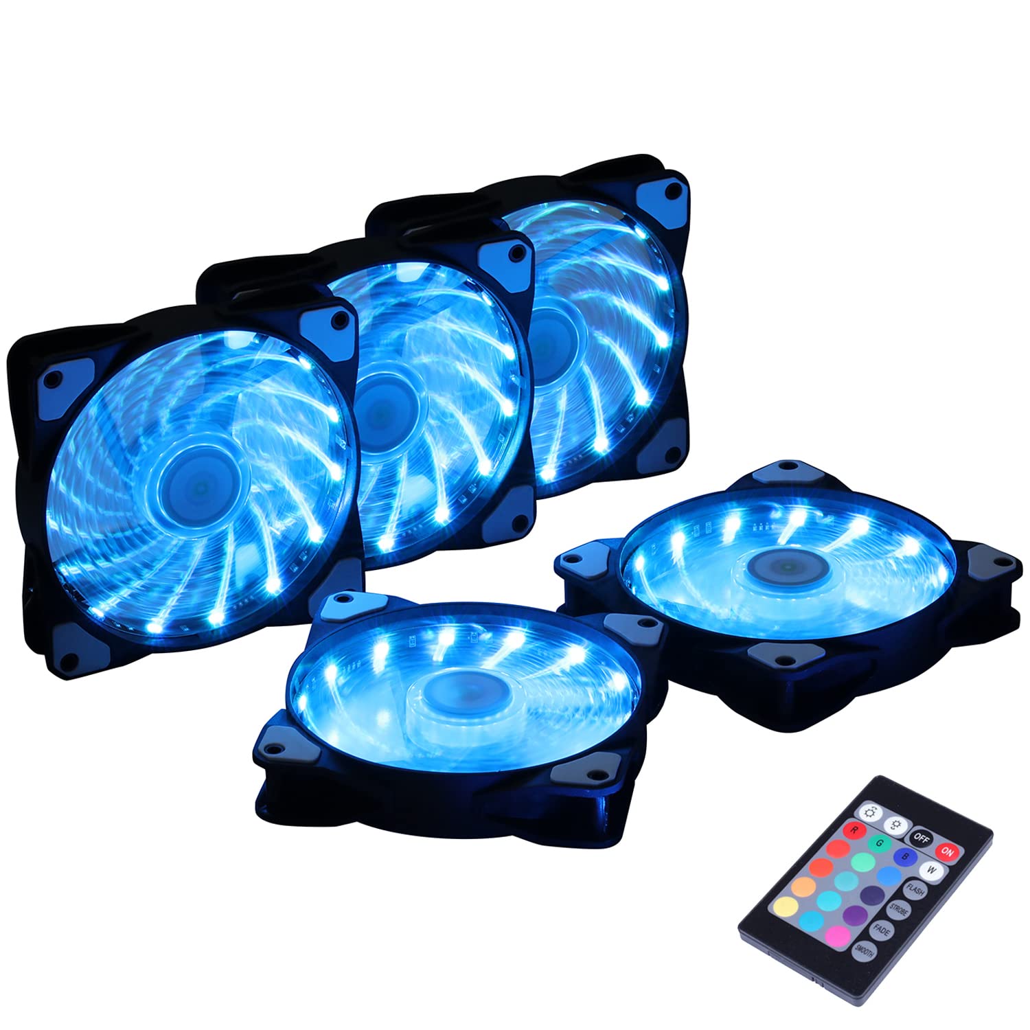 120mm RGB PC Case Fans with Remote Control - 5 Pack LED Cooling Fan Kit for Computer Cases, CPU Coolers & Water Cooling - Compatible with ASUS Aura & MSI Mystic Light Sync - Ultra Quiet F Series Fans for Gaming PCs & Workstations