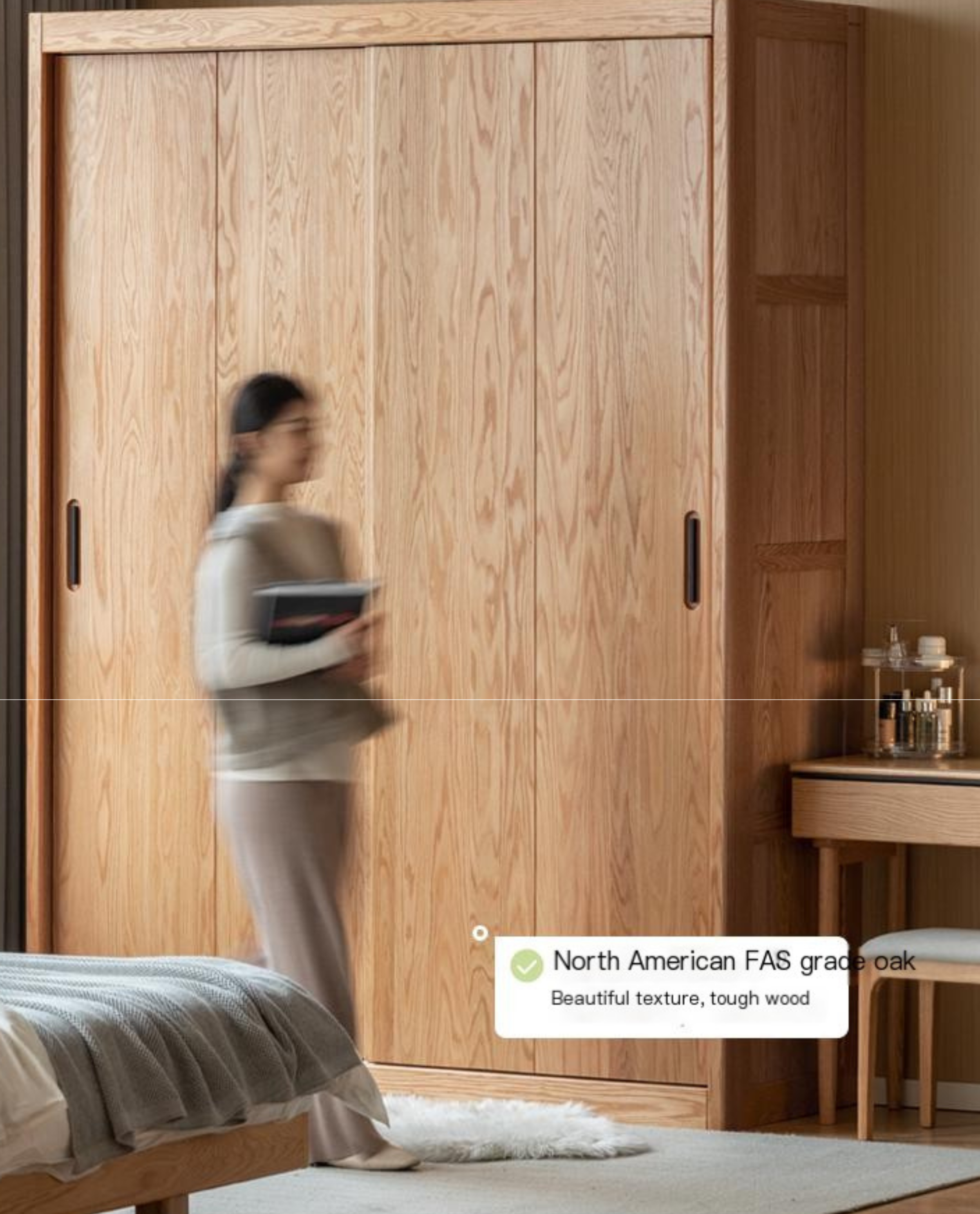 Stylish Oak & Ash Solid Wood Modern Wardrobe - Spacious Closet Organizer for Bedroom, Walk-in Closet & Guest Room Storage