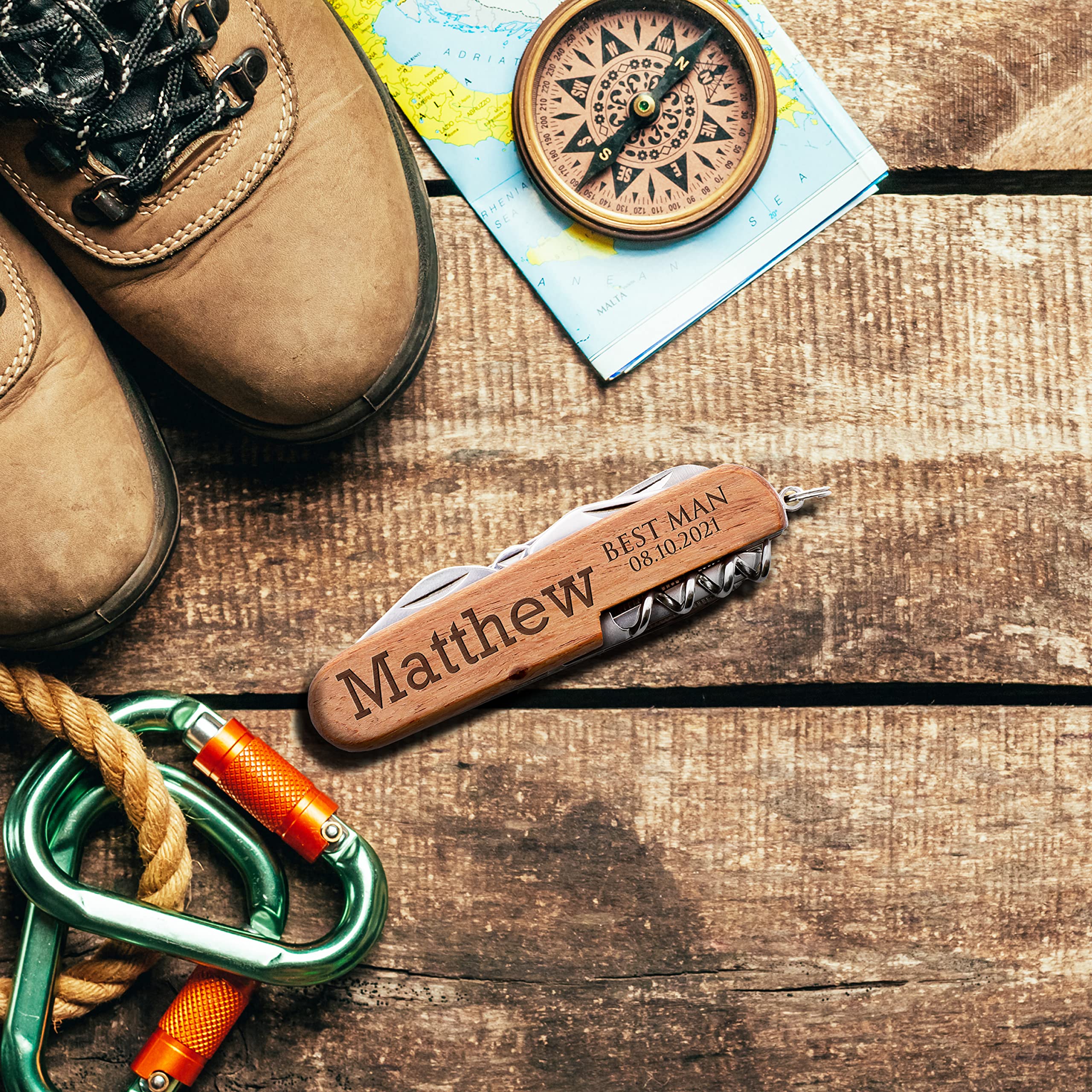 10-Piece Personalized Pocket Knife Set with Custom Name & Date Engraving - 10 Font Options, 8-Function Multi-Tool - Perfect Groomsmen Gifts, Anniversary Present for Him - Ideal for Camping, Hiking, and Everyday Carry (EDC)
