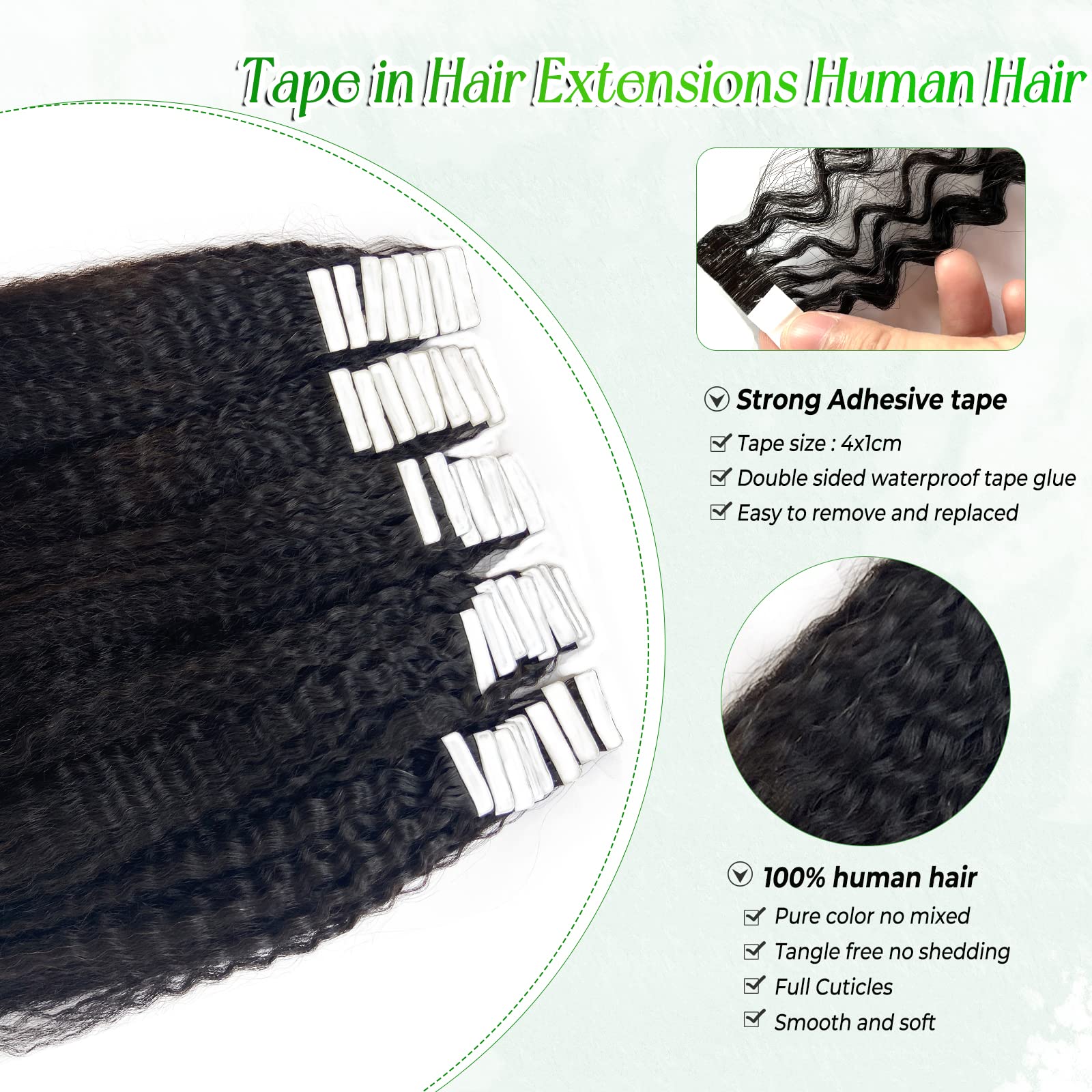 Tape in Hair Extensions 24 Inch Kinky Straight Human Hair - 40 Pieces 100g Natural Black Invisible Tape Extensions for Black Women | Perfect for Short Hair, Styling, Volume Boost & Everyday Wear