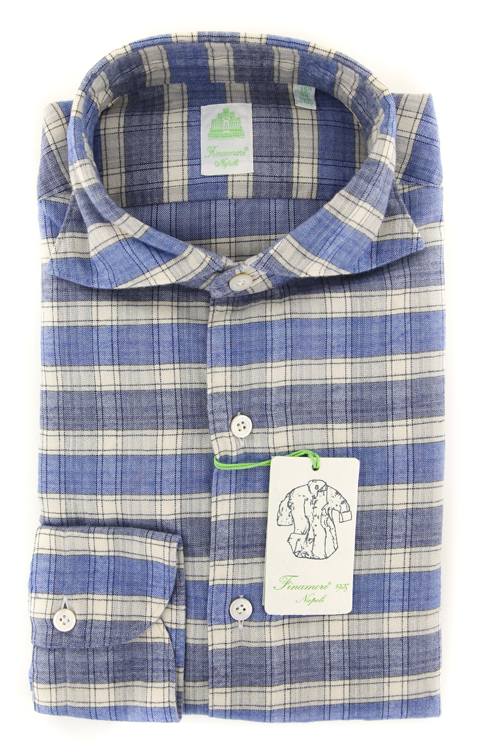 Finamore Napoli Men's Plaid Button Down Dress Shirt - Spread Collar, 100% Cotton, Extra Slim Fit for Business & Formal Occasions