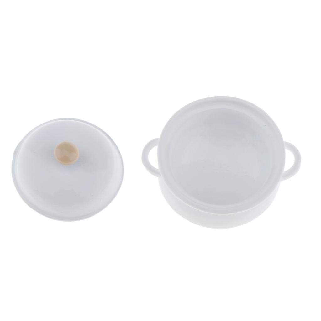 1:12 Scale Miniature Dollhouse Soup Pot with Lid - White Ceramic Kitchen Decor Accessory for Dollhouse, DIY Crafts, and Collectible Displays