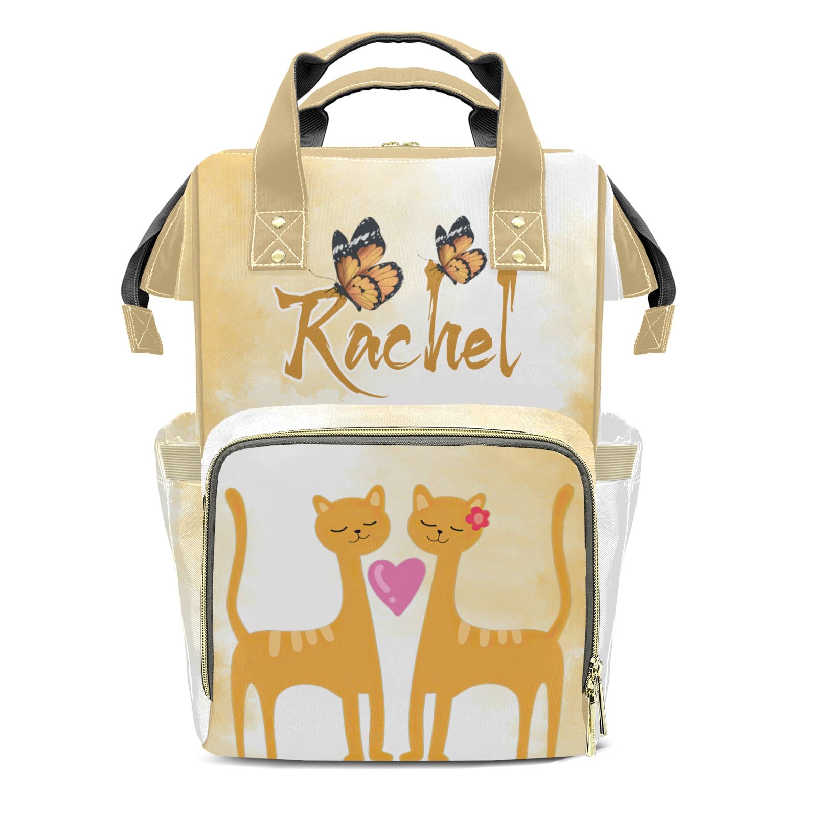 XOZOTY Yellow Tie Dye Cat Print Diaper Backpack - Waterproof Baby Bag for Nursing Moms & Dads, Multi-Pocket Tote with Name Tag - Perfect Baby Shower Gift for Women & Men | Ideal for Daycare, Travel & Outings