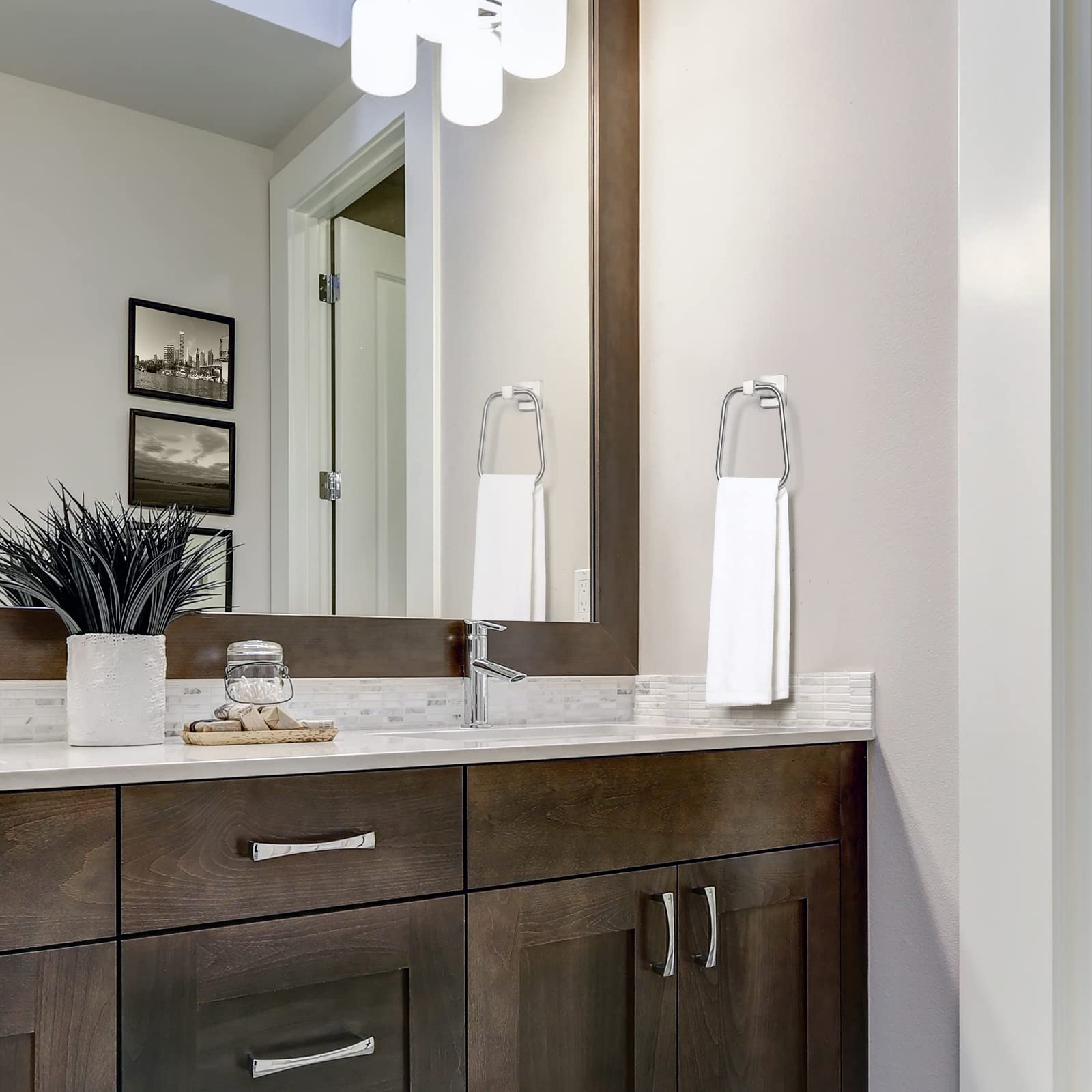 HouseAid Stainless Steel Trapezoid Towel Holder - Brushed Nickel Wall Mounted Bathroom Towel Ring & Hand Towel Rack - Perfect for Modern Bathrooms, Kitchens & Spa Areas
