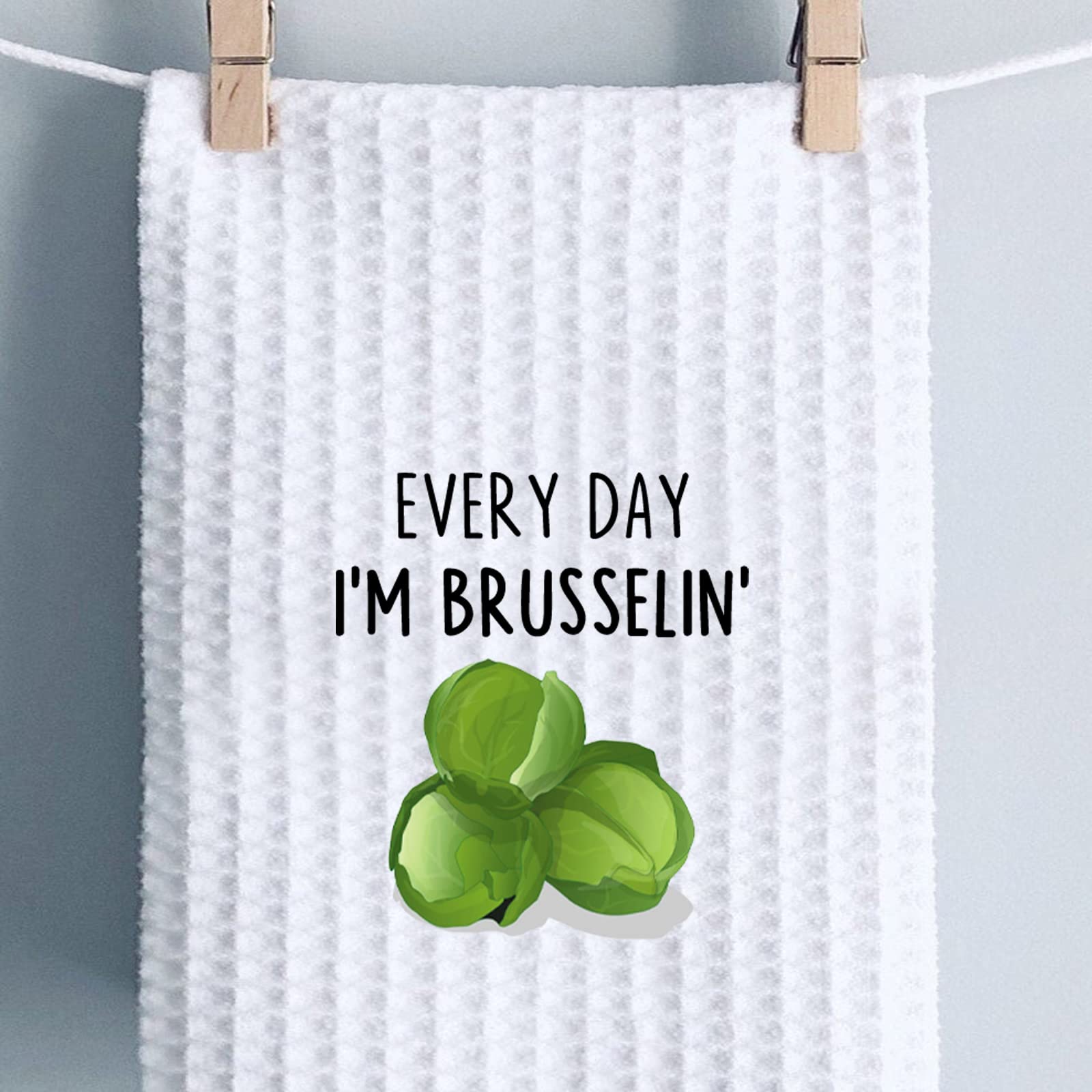 PWHAOO Brussels Sprout Kitchen Towel - Funny 'Every Day I'm Brusselin' Vegetable Design - Perfect Vegetarian Gift for Cooking, Cleaning, and Kitchen Decor