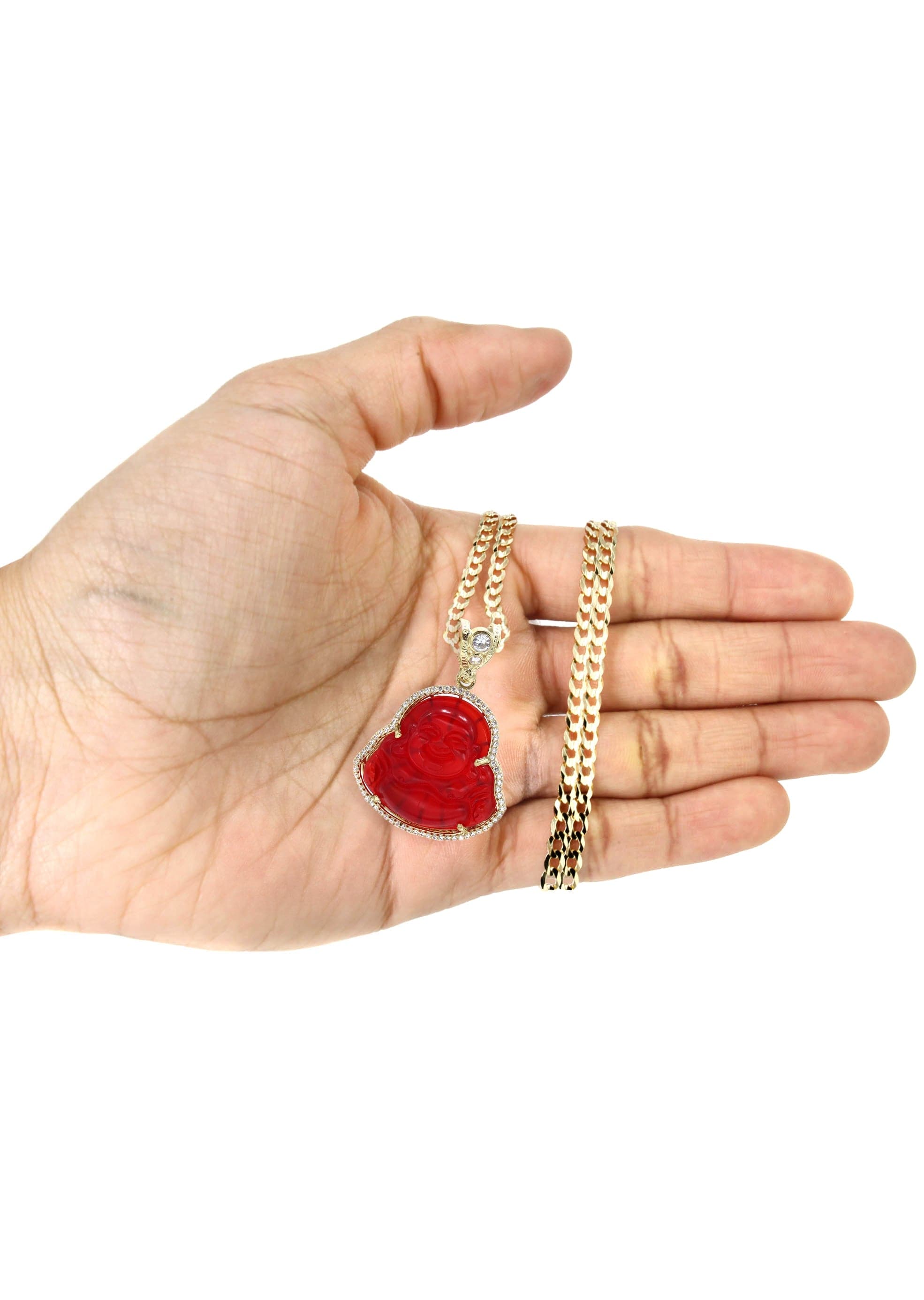 10K Yellow Gold Red Buddha Pendant Necklace for Women - 22.5 Grams Buddhist Jewelry - Perfect for Meditation, Yoga & Spiritual Gifts
