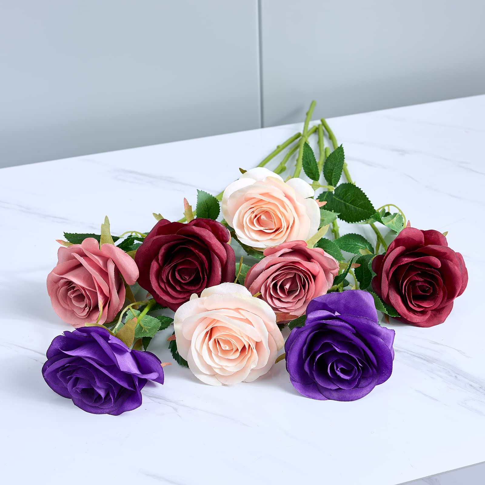 12Pcs Blush Pink Artificial Silk Roses - Long Stem Faux Flowers for DIY Wedding Bouquets, Centerpieces, Baby Shower Decor, Home & Office Decoration - Perfect for Romantic Events, Table Arrangements and Gift Wrapping (Blush Pink)